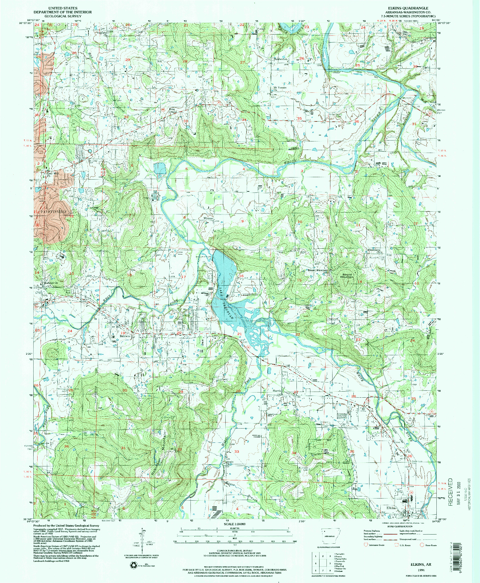 USGS 1:24000-SCALE QUADRANGLE FOR ELKINS, AR 1994