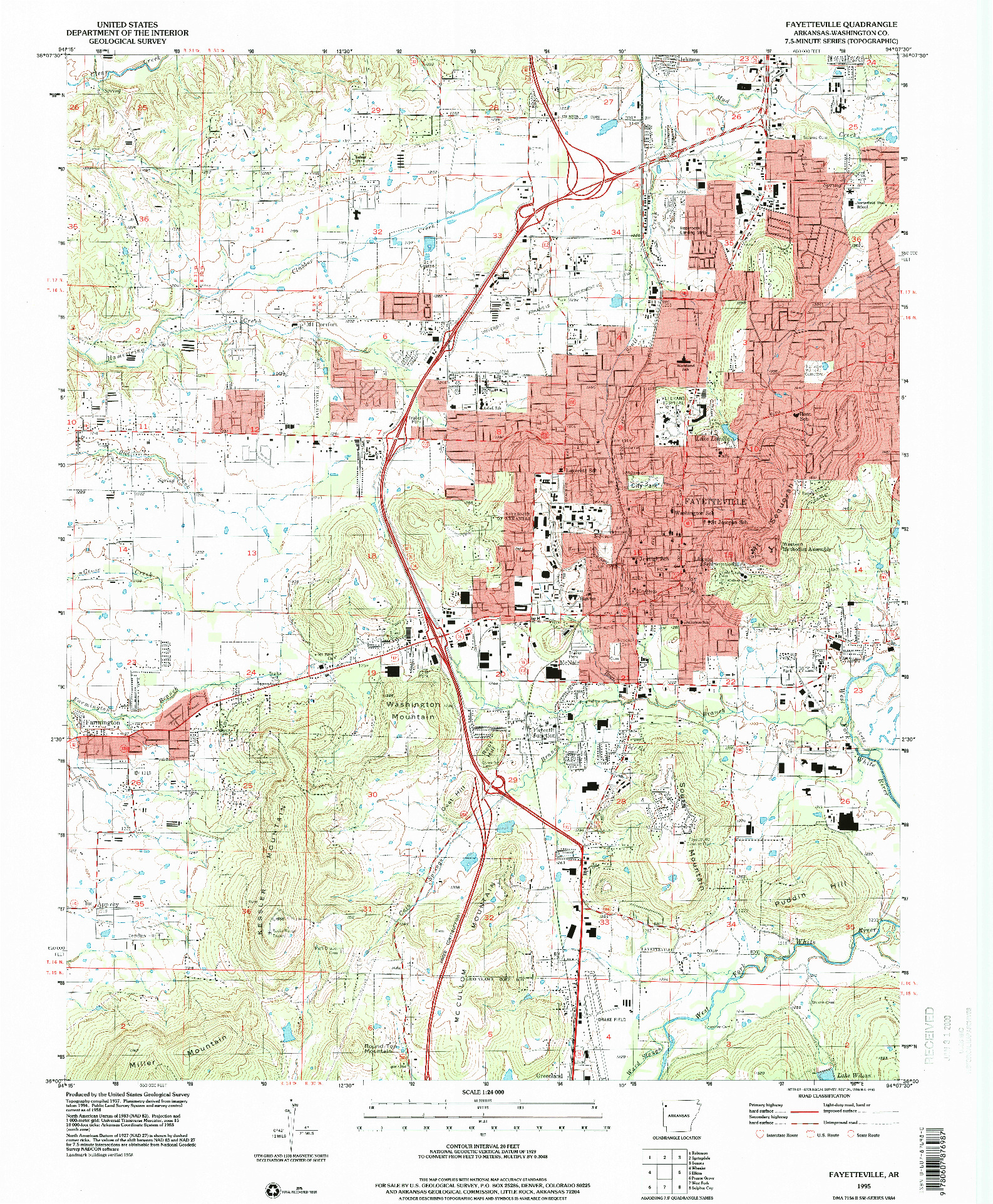 USGS 1:24000-SCALE QUADRANGLE FOR FAYETTEVILLE, AR 1995