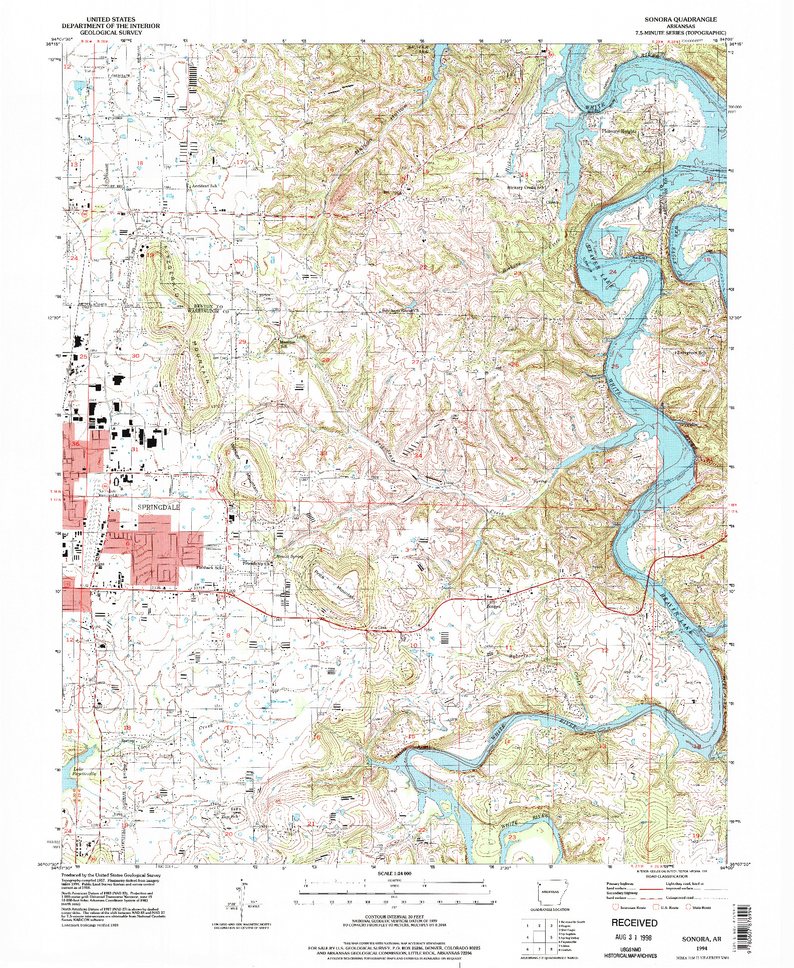 USGS 1:24000-SCALE QUADRANGLE FOR SONORA, AR 1994