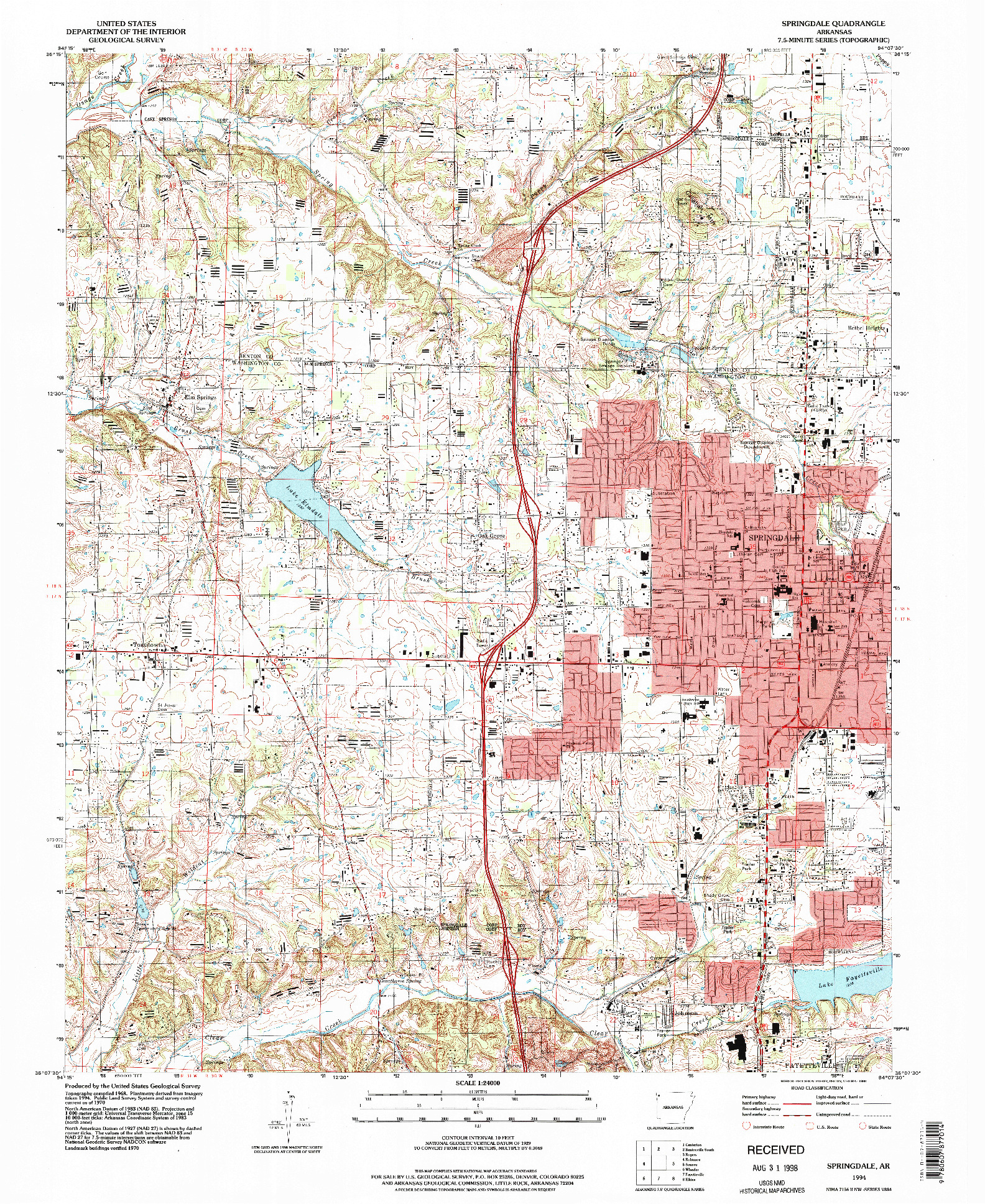 USGS 1:24000-SCALE QUADRANGLE FOR SPRINGDALE, AR 1994