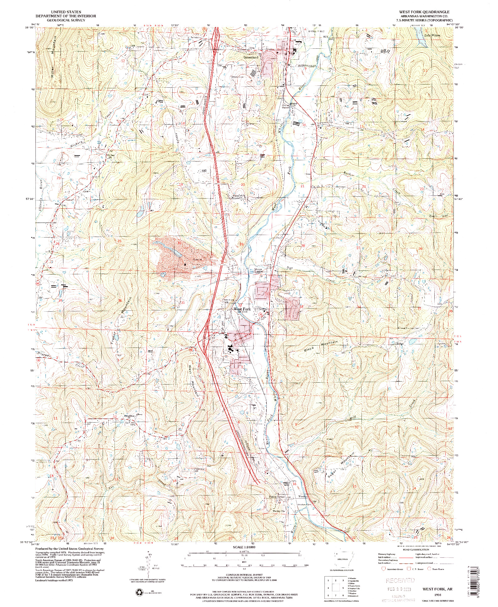 USGS 1:24000-SCALE QUADRANGLE FOR WEST FORK, AR 1994