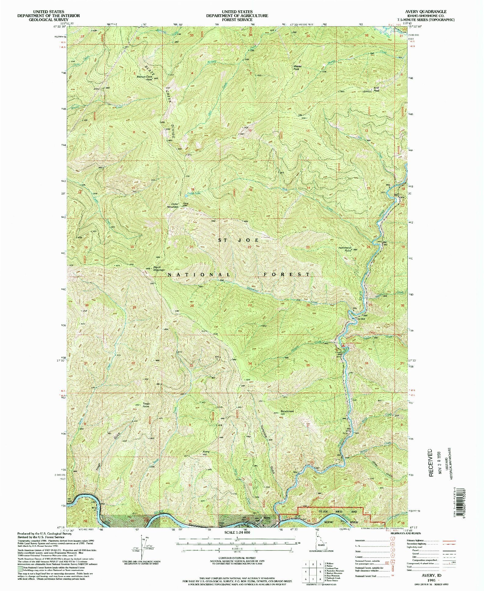 USGS 1:24000-SCALE QUADRANGLE FOR AVERY, ID 1995