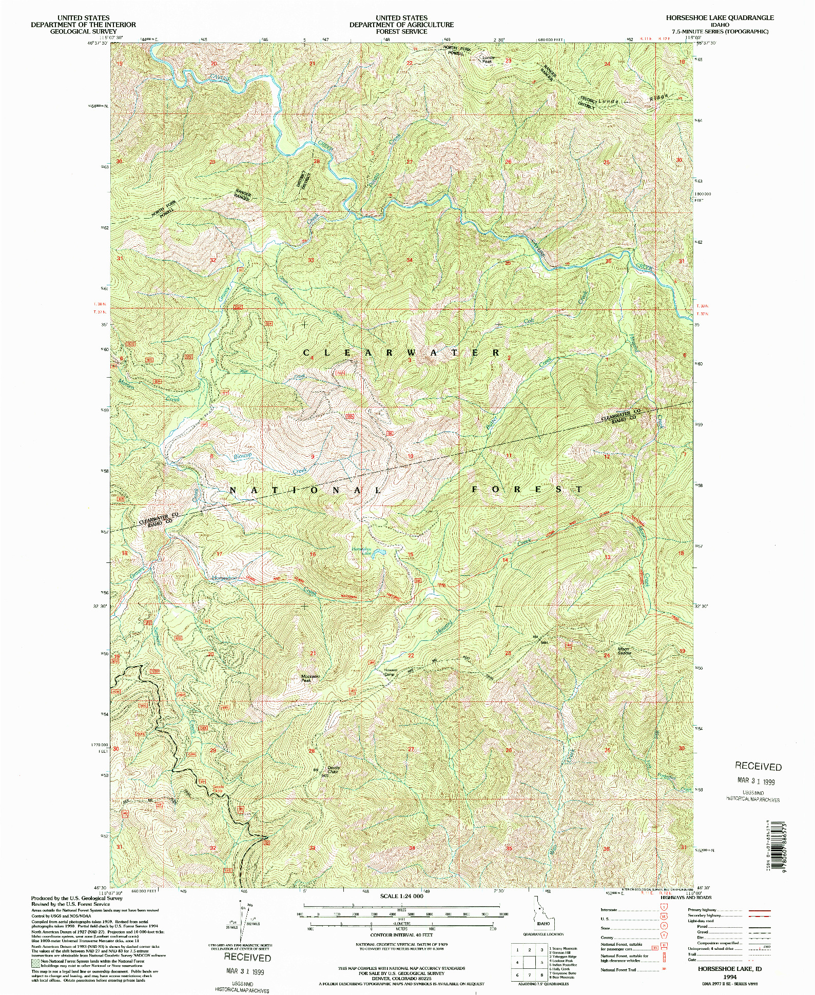 USGS 1:24000-SCALE QUADRANGLE FOR HORSESHOE LAKE, ID 1994