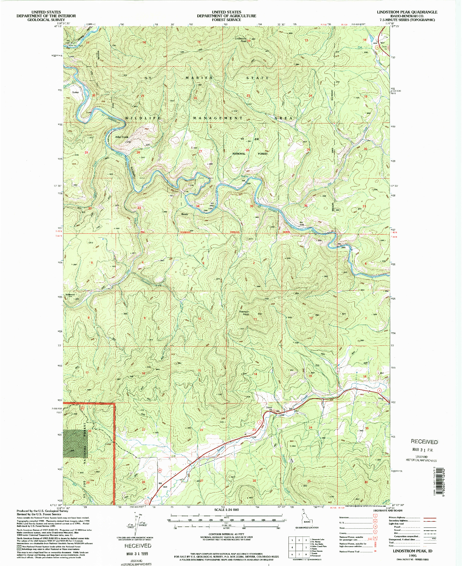 USGS 1:24000-SCALE QUADRANGLE FOR LINDSTROM PEAK, ID 1995