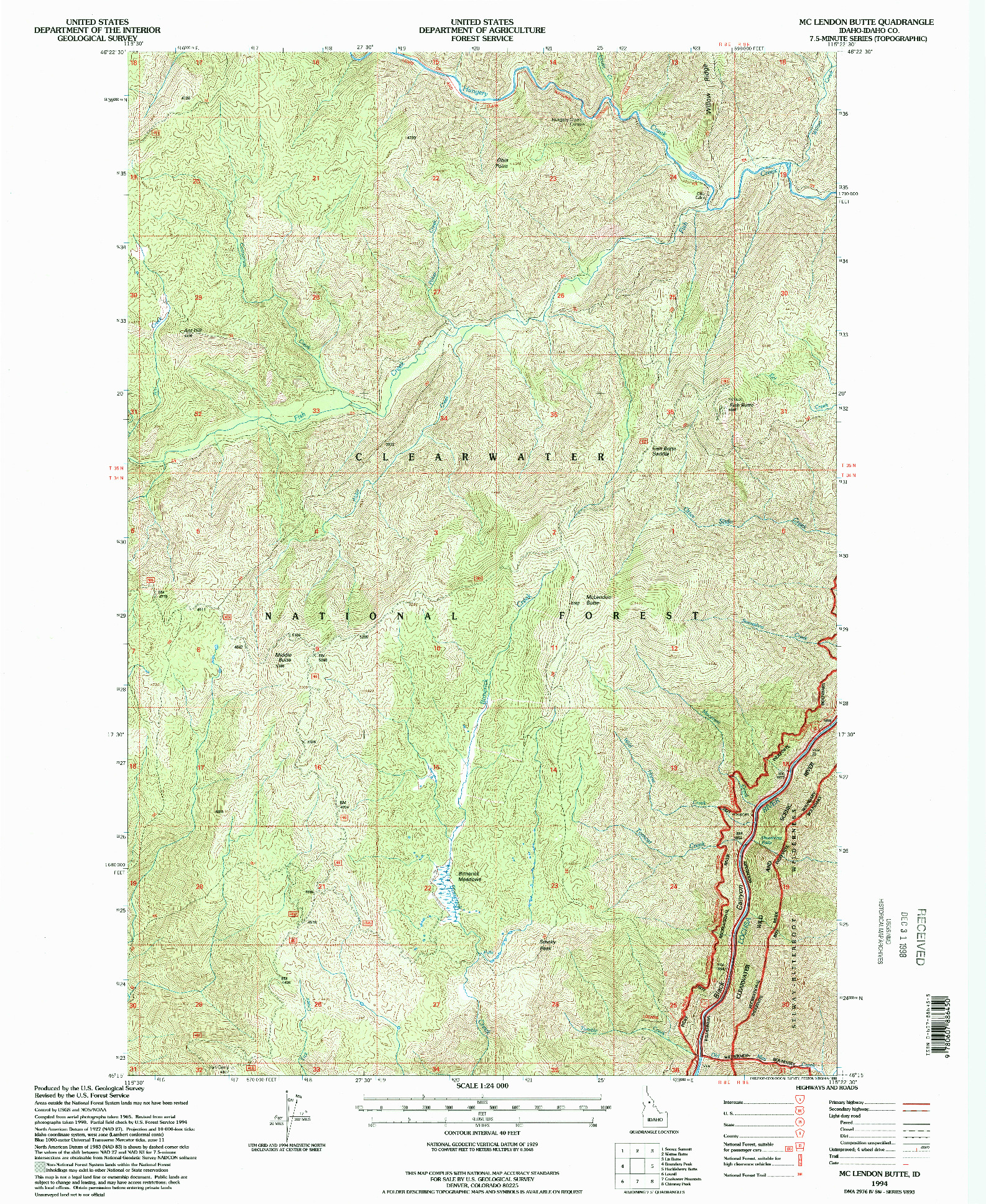 USGS 1:24000-SCALE QUADRANGLE FOR MC LENDON BUTTE, ID 1994