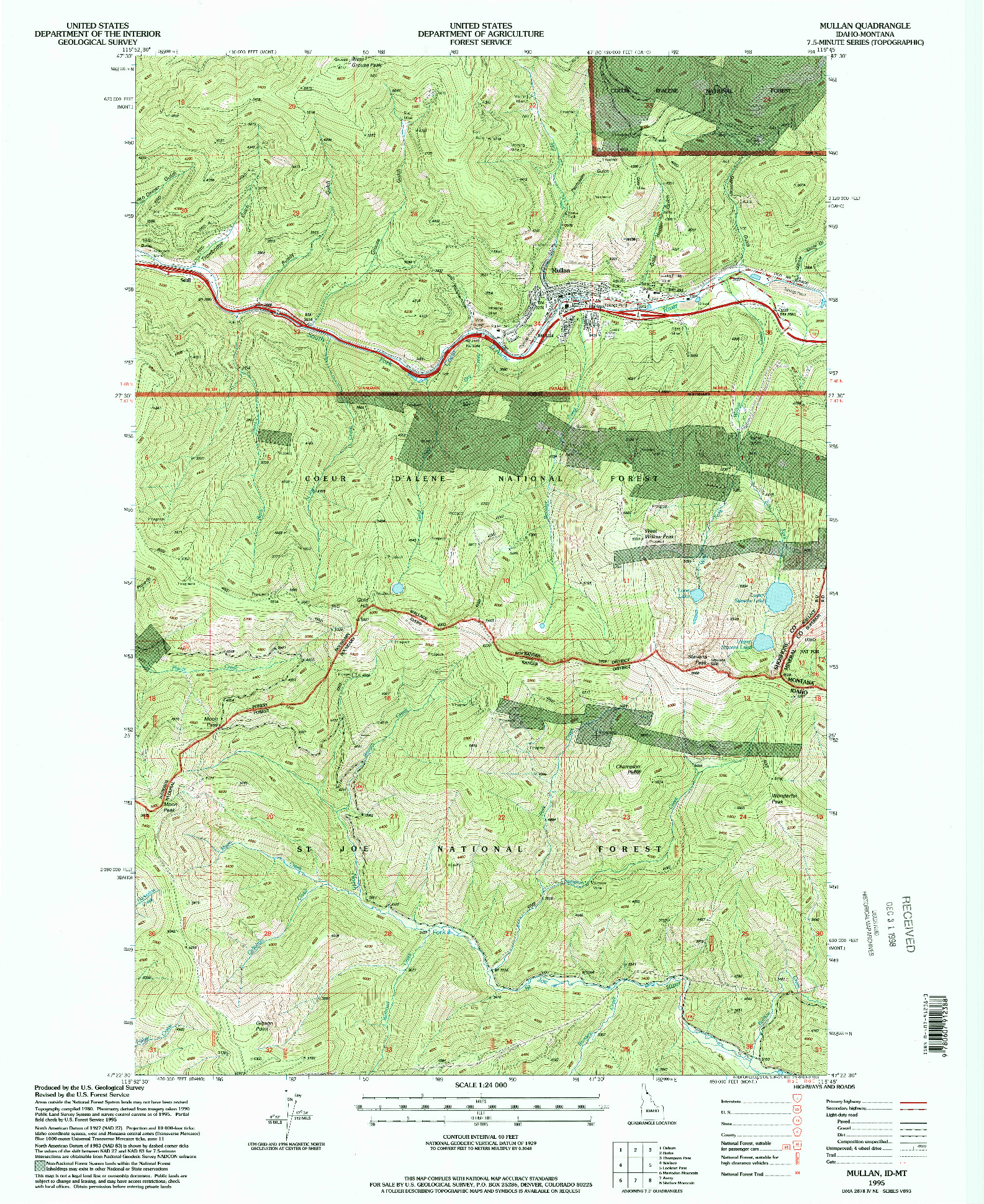 USGS 1:24000-SCALE QUADRANGLE FOR MULLAN, ID 1995