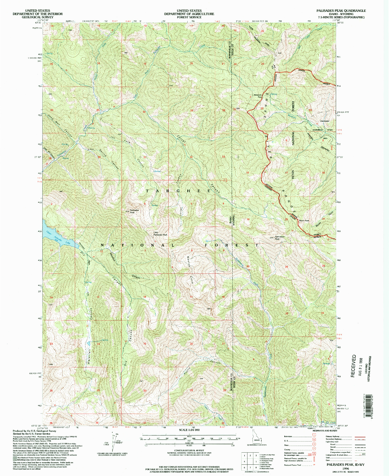 USGS 1:24000-SCALE QUADRANGLE FOR PALISADES PEAK, ID 1996
