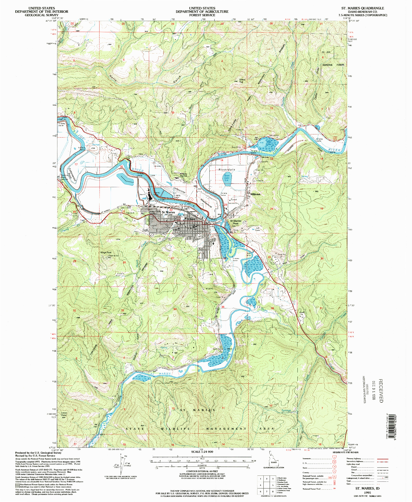 USGS 1:24000-SCALE QUADRANGLE FOR ST. MARIES, ID 1995