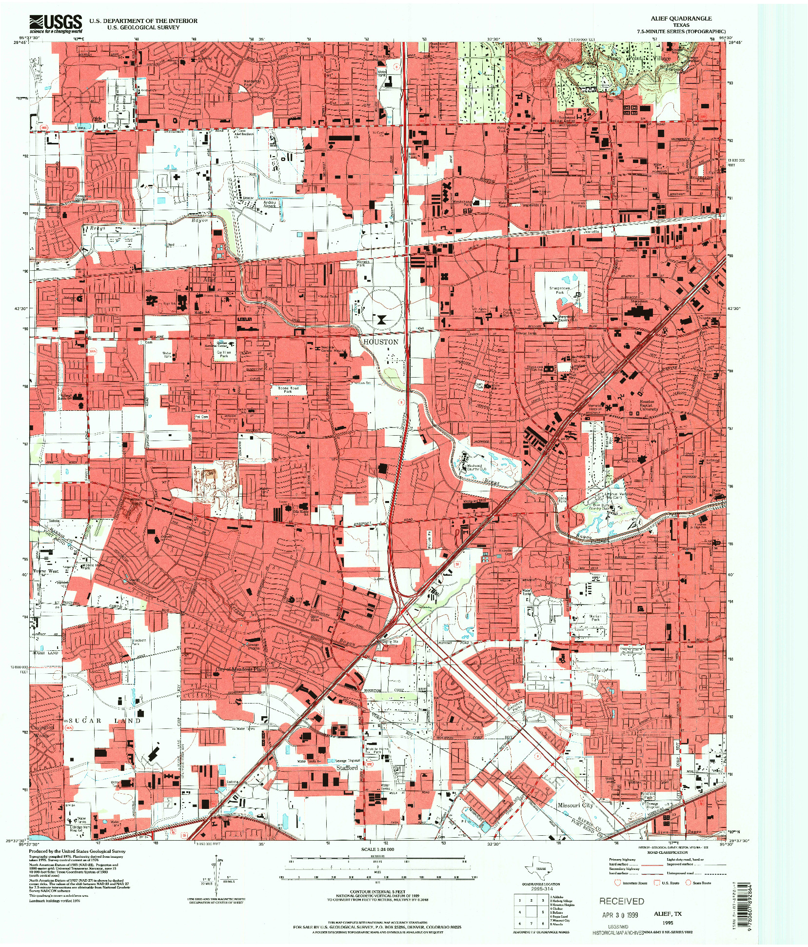 USGS 1:24000-SCALE QUADRANGLE FOR ALIEF, TX 1995