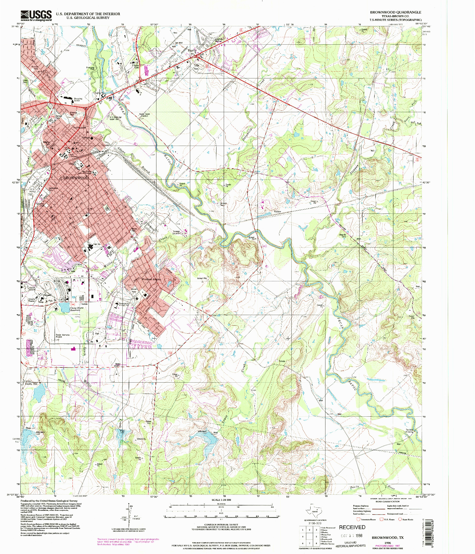 USGS 1:24000-SCALE QUADRANGLE FOR BROWNWOOD, TX 1996