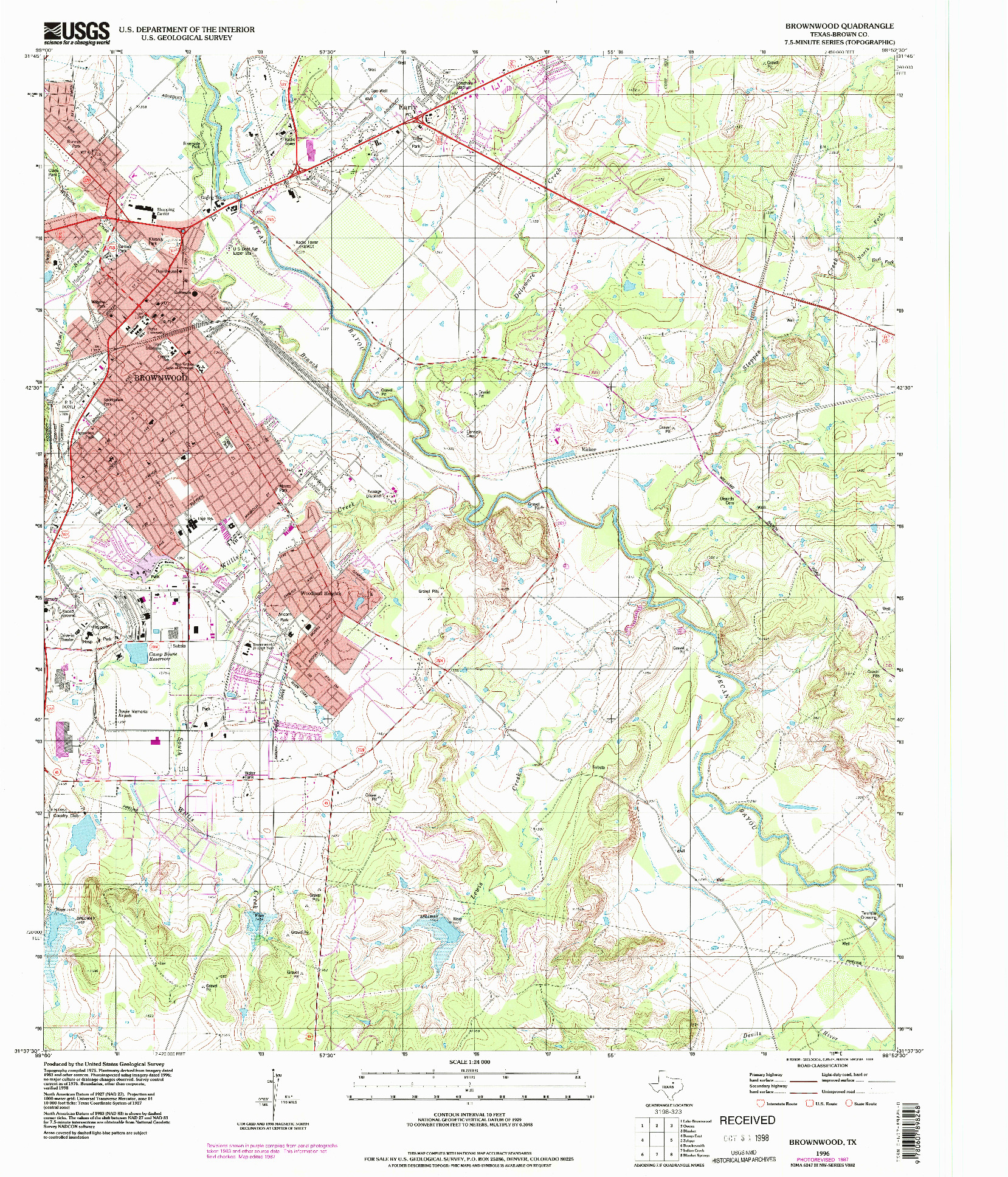 USGS 1:24000-SCALE QUADRANGLE FOR BROWNWOOD, TX 1996