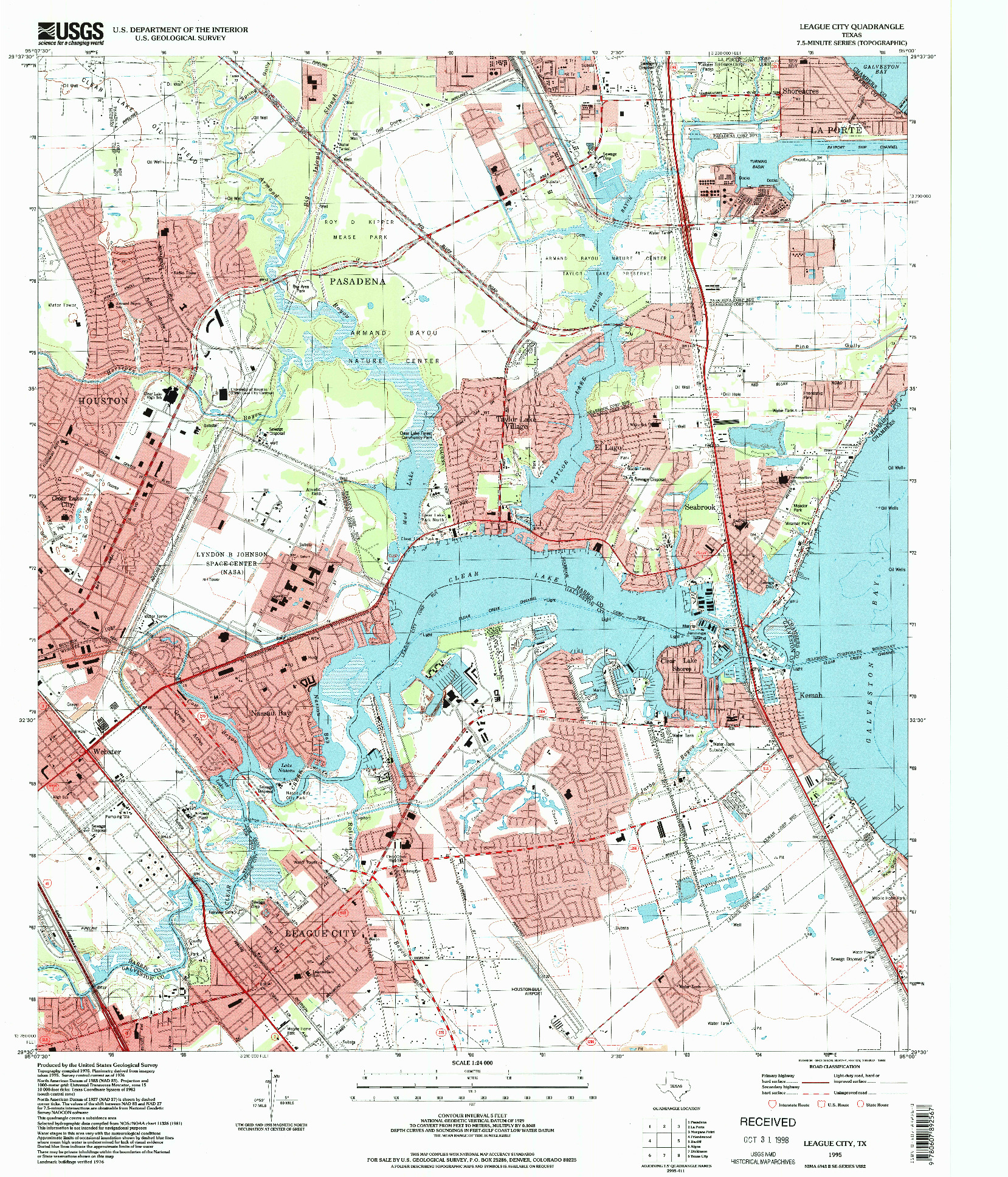 USGS 1:24000-SCALE QUADRANGLE FOR LEAGUE CITY, TX 1995