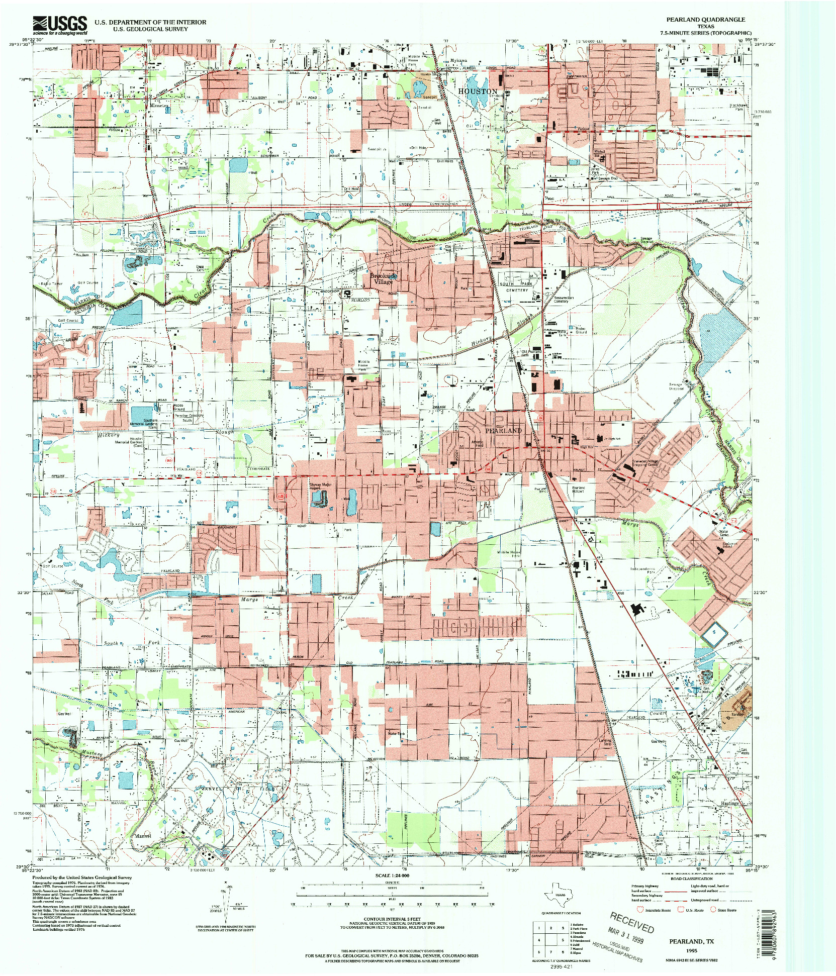 USGS 1:24000-SCALE QUADRANGLE FOR PEARLAND, TX 1995