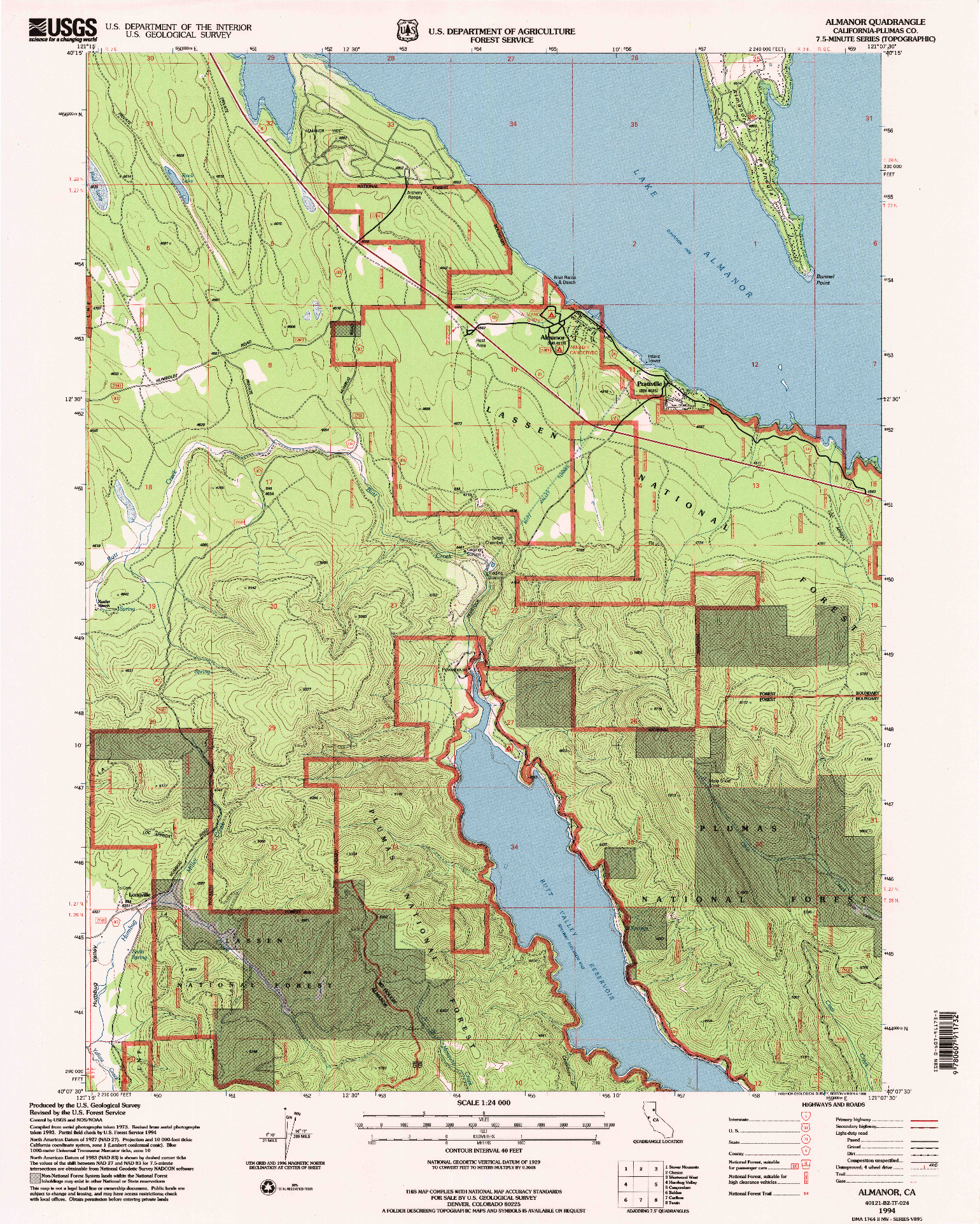 USGS 1:24000-SCALE QUADRANGLE FOR ALMANOR, CA 1994