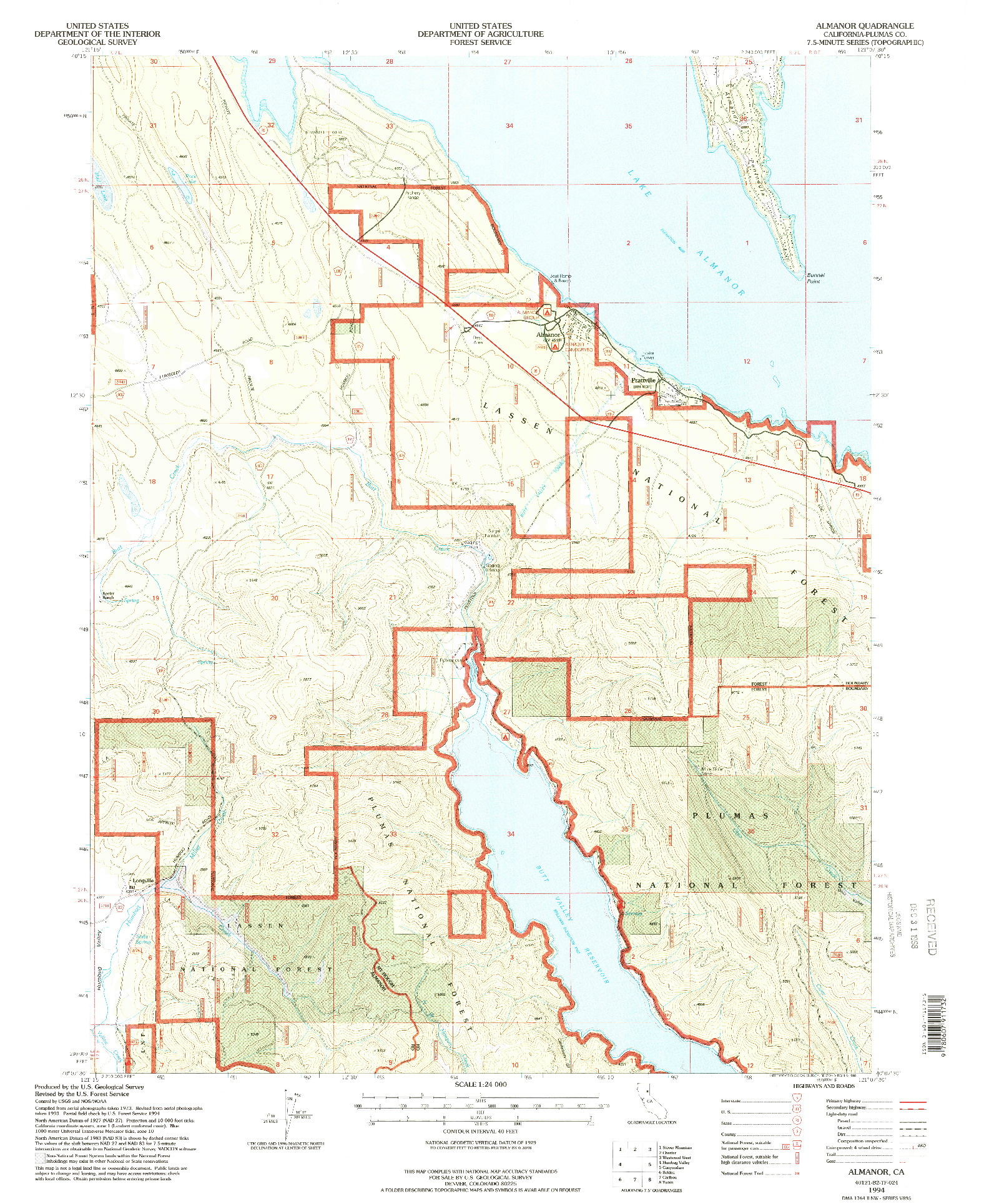 USGS 1:24000-SCALE QUADRANGLE FOR ALMANOR, CA 1994