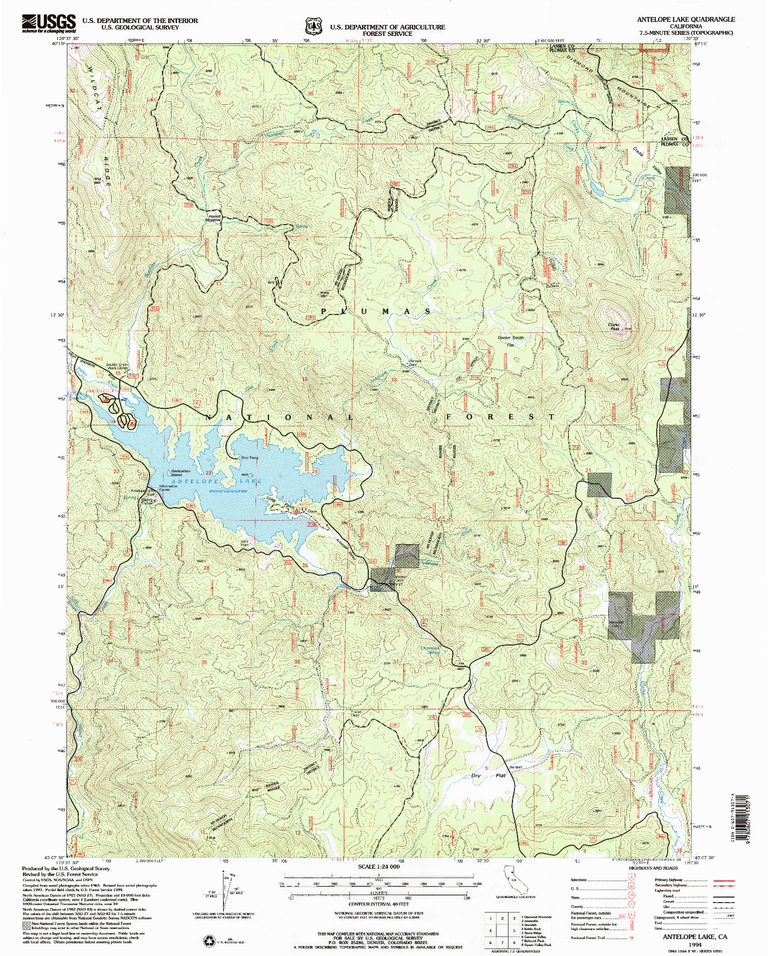 USGS 1:24000-SCALE QUADRANGLE FOR ANTELOPE LAKE, CA 1994