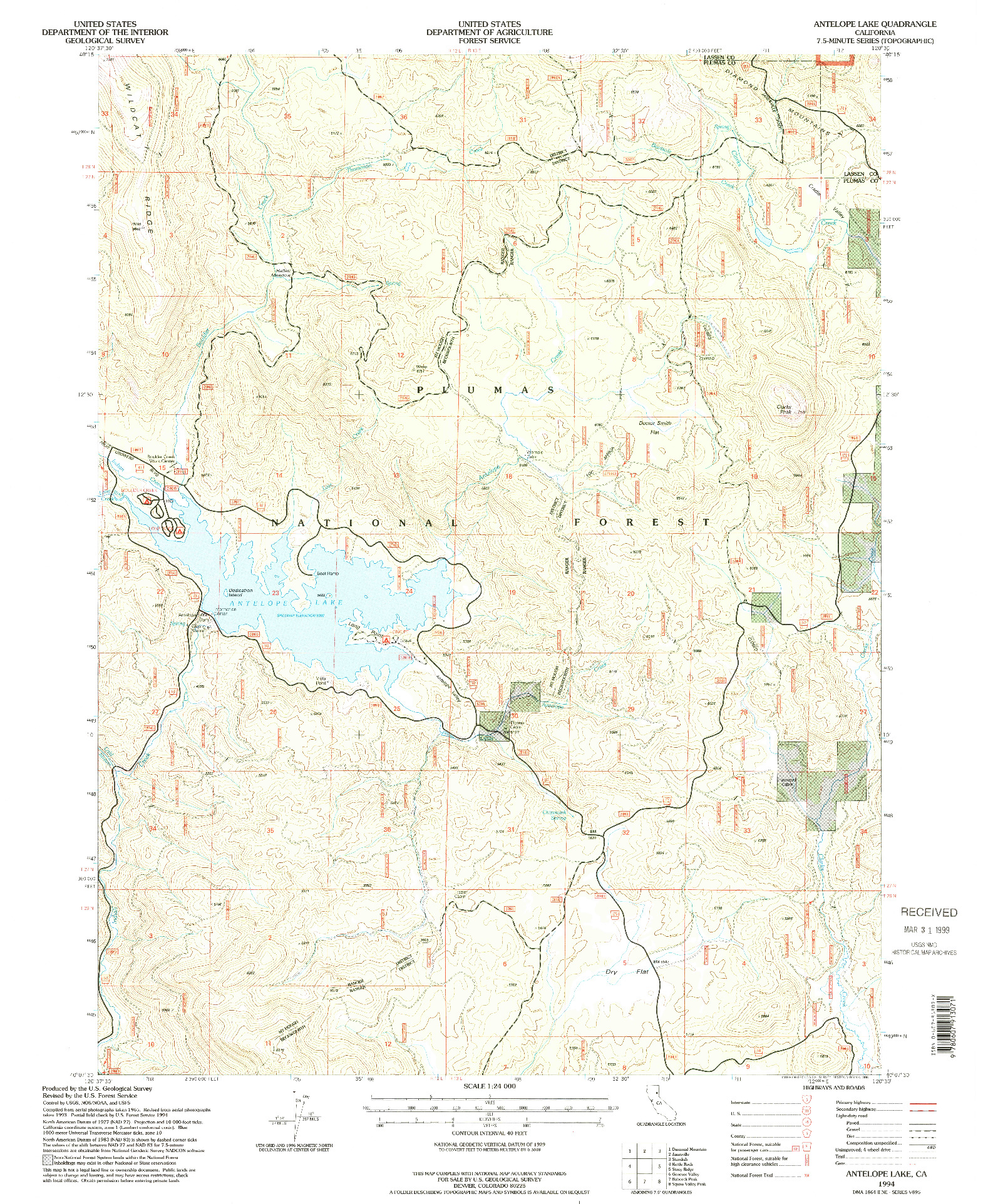 USGS 1:24000-SCALE QUADRANGLE FOR ANTELOPE LAKE, CA 1994