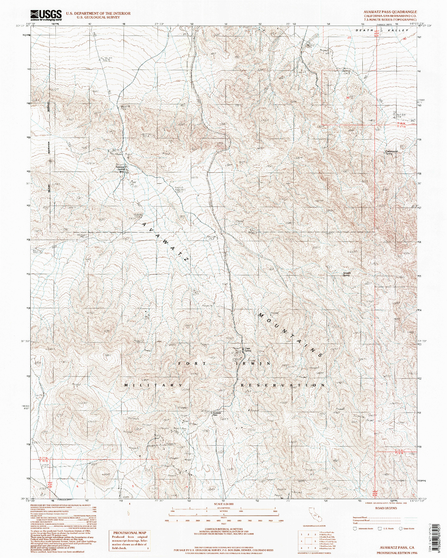 USGS 1:24000-SCALE QUADRANGLE FOR AVAWATZ PASS, CA 1996