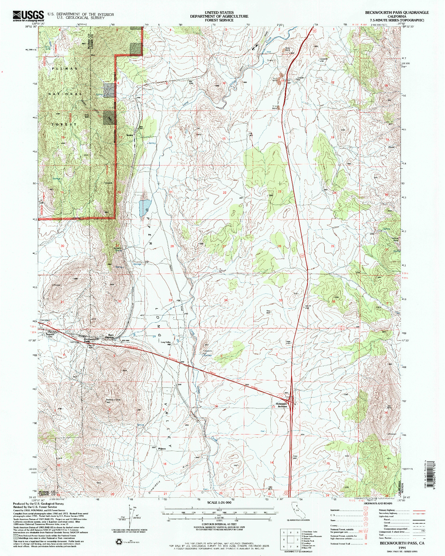 USGS 1:24000-SCALE QUADRANGLE FOR BECKWOURTH PASS, CA 1994