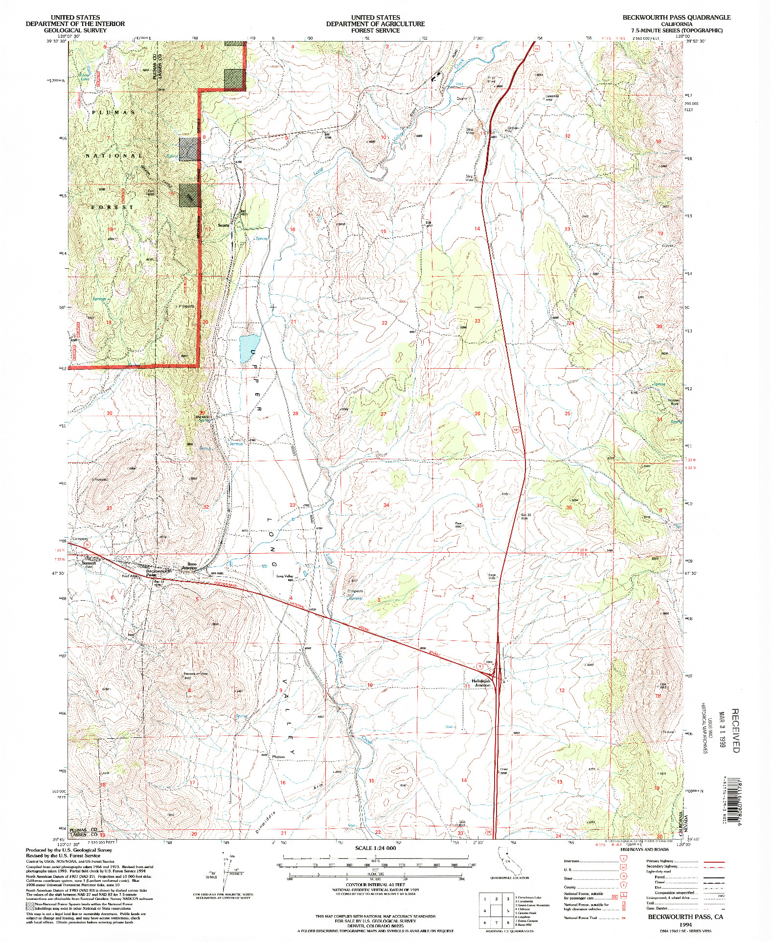 USGS 1:24000-SCALE QUADRANGLE FOR BECKWOURTH PASS, CA 1994