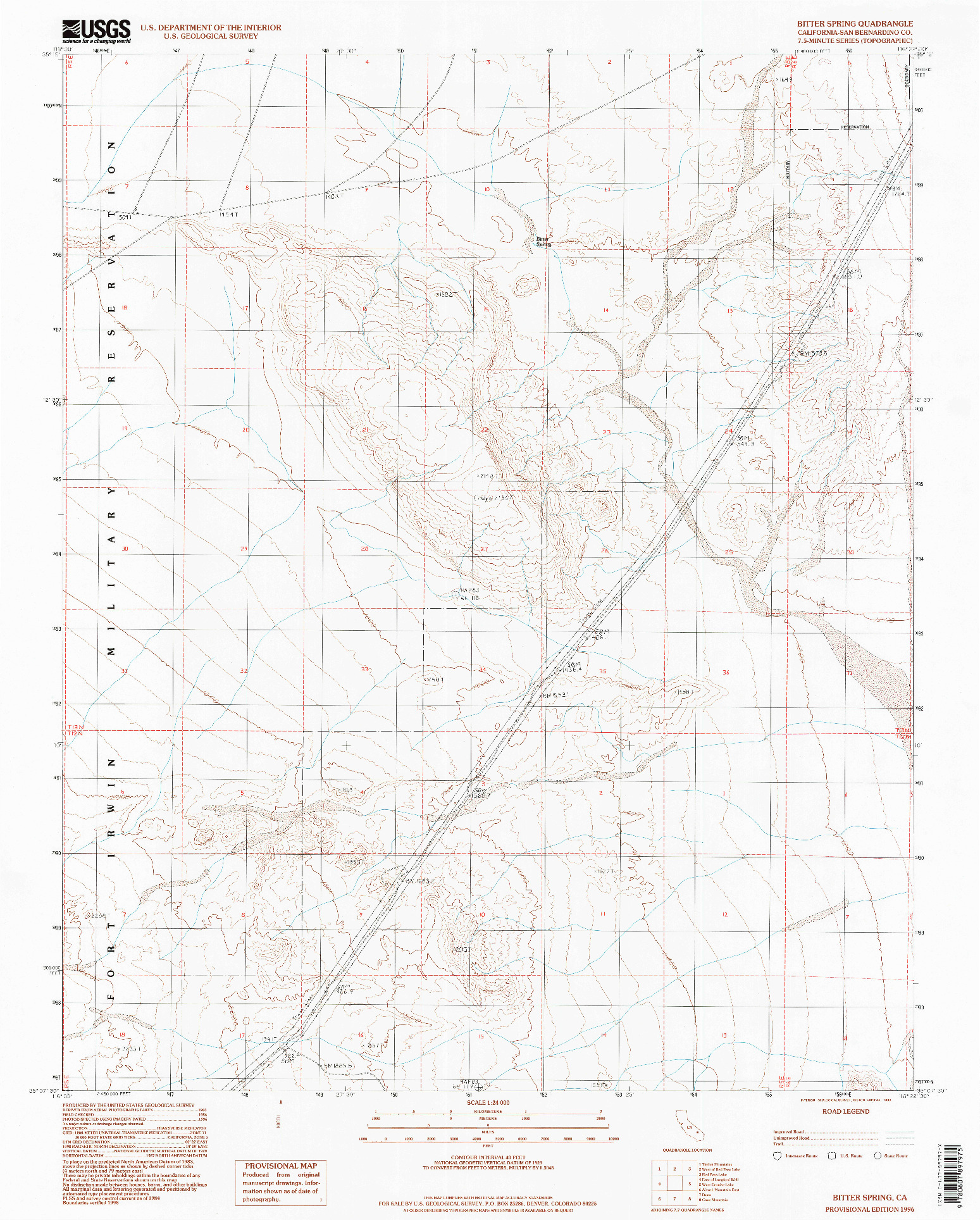 USGS 1:24000-SCALE QUADRANGLE FOR BITTER SPRING, CA 1996