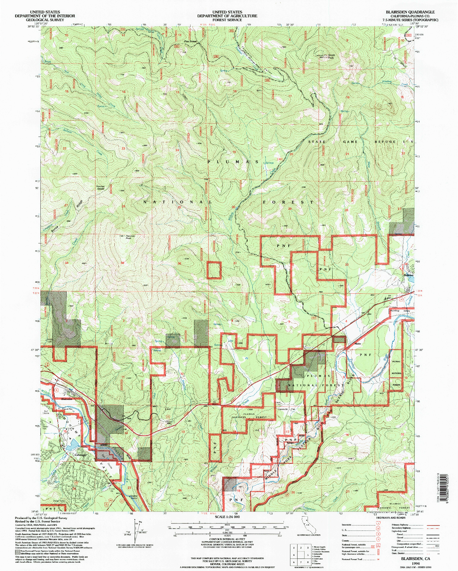 USGS 1:24000-SCALE QUADRANGLE FOR BLAIRSDEN, CA 1994