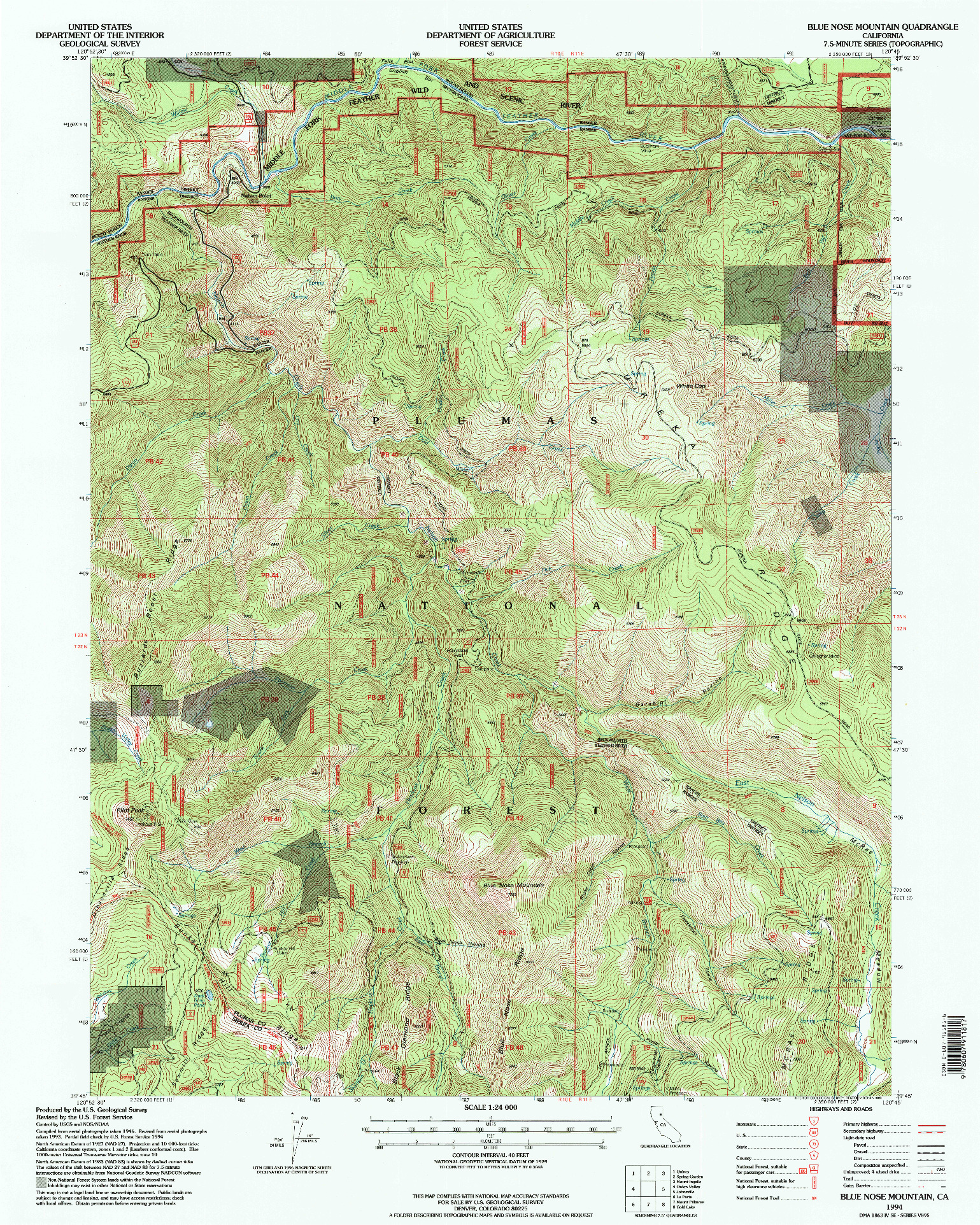 USGS 1:24000-SCALE QUADRANGLE FOR BLUE NOSE MOUNTAIN, CA 1994