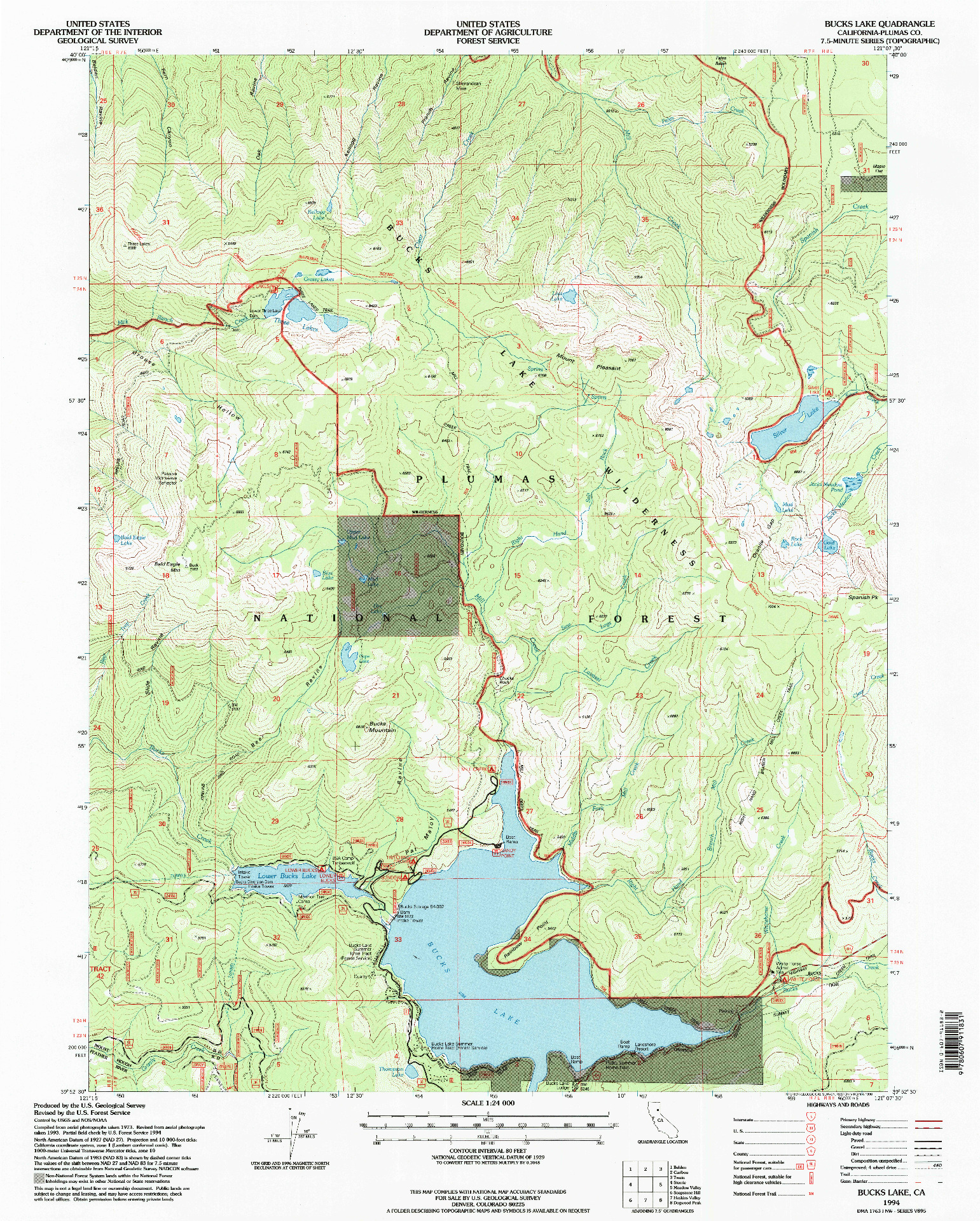 USGS 1:24000-SCALE QUADRANGLE FOR BUCKS LAKE, CA 1994