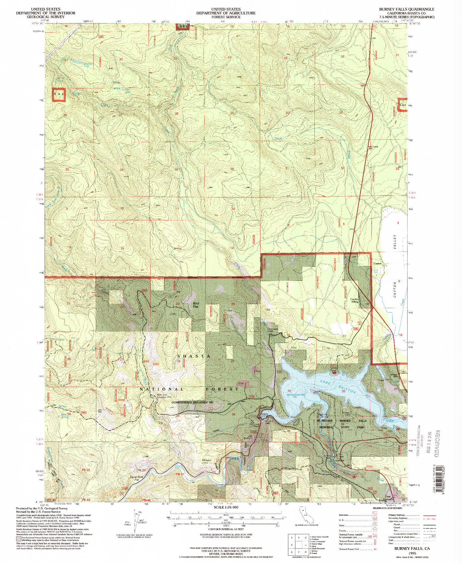 USGS 1:24000-SCALE QUADRANGLE FOR BURNEY FALLS, CA 1995