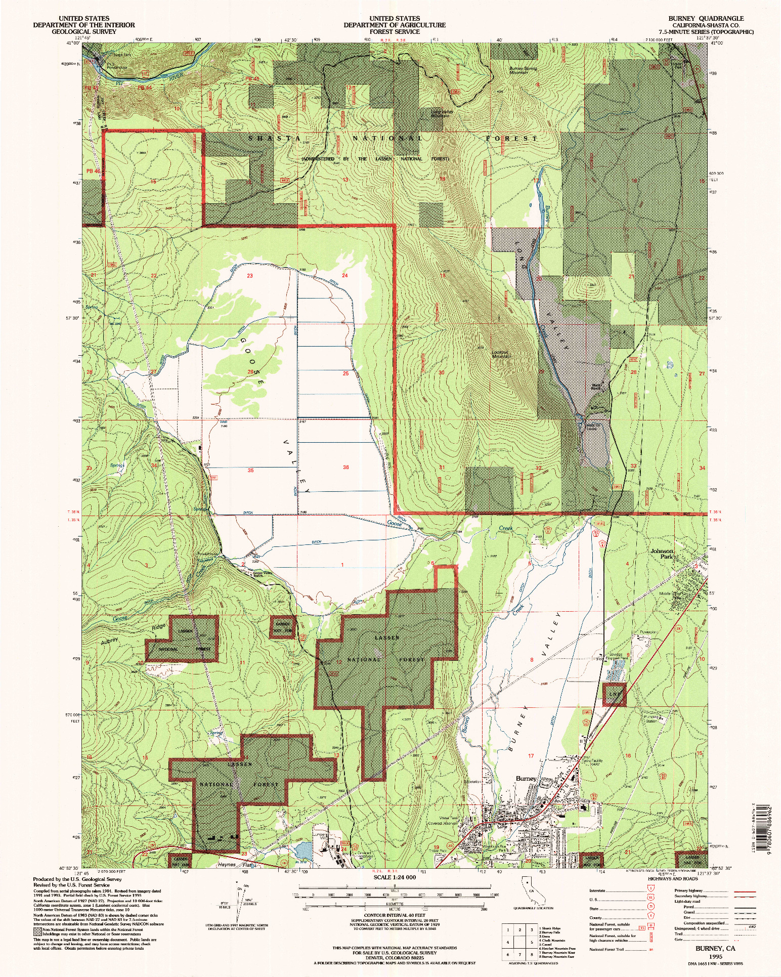 USGS 1:24000-SCALE QUADRANGLE FOR BURNEY, CA 1995