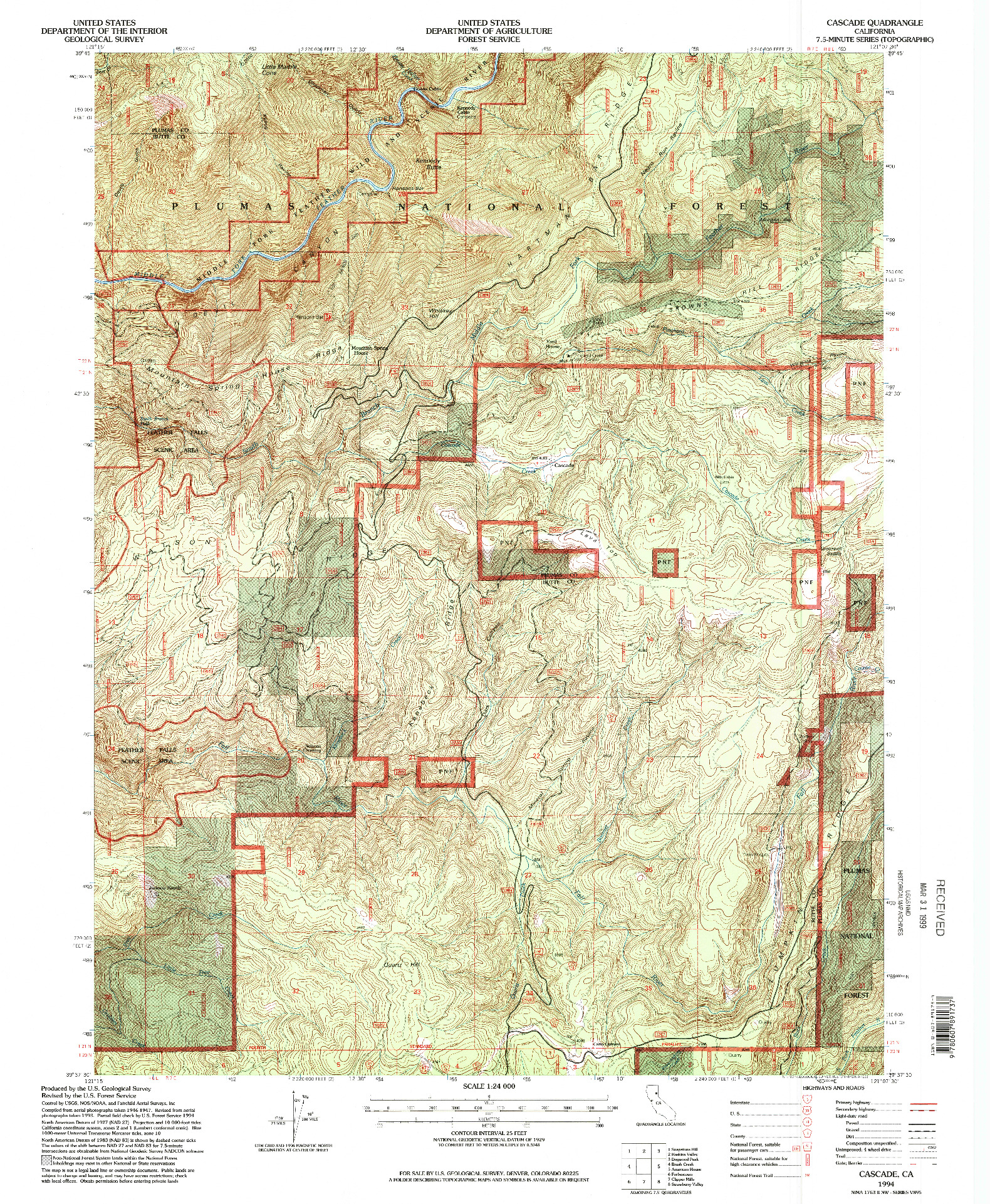 USGS 1:24000-SCALE QUADRANGLE FOR CASCADE, CA 1994