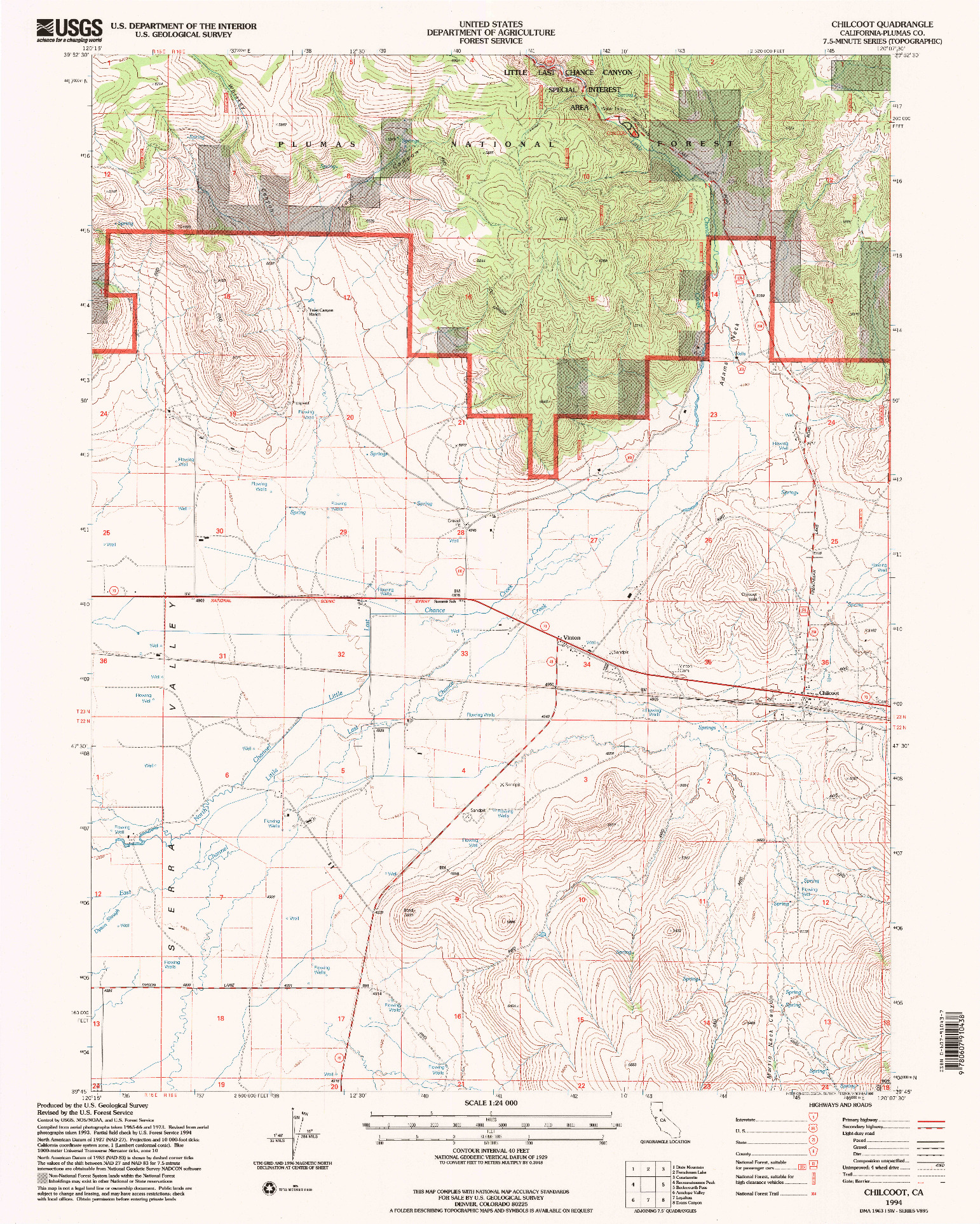 USGS 1:24000-SCALE QUADRANGLE FOR CHILCOOT, CA 1994