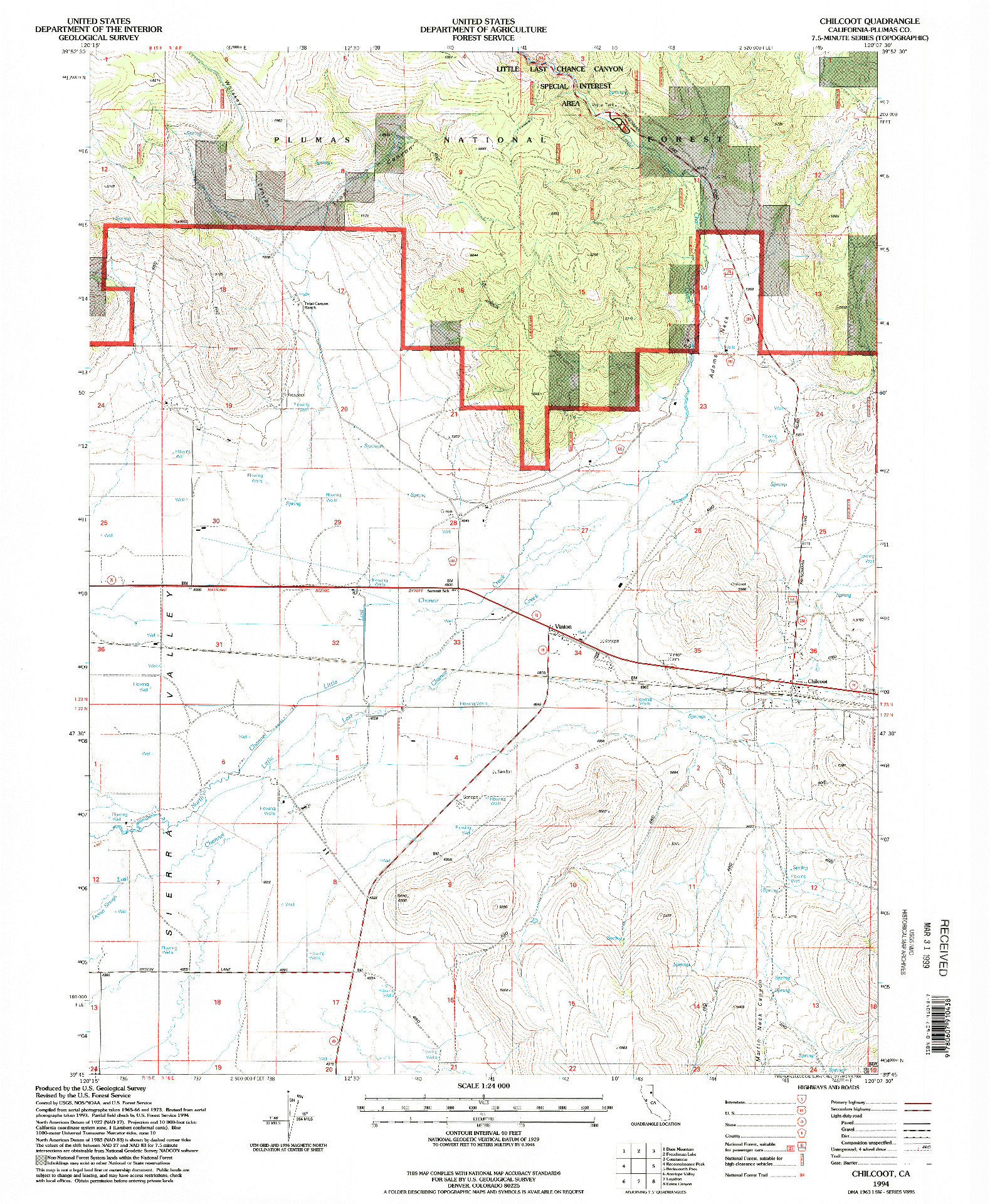 USGS 1:24000-SCALE QUADRANGLE FOR CHILCOOT, CA 1994