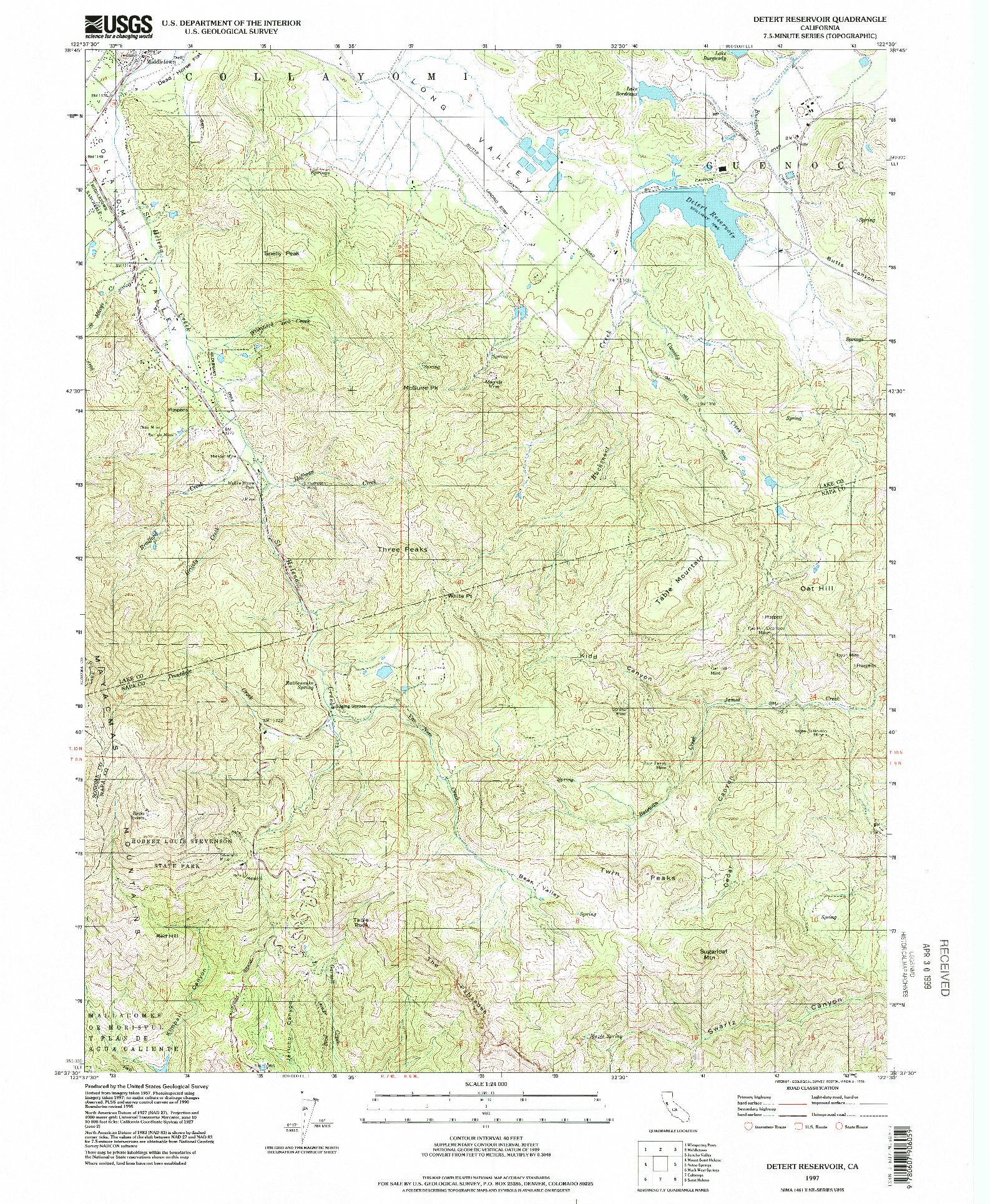 USGS 1:24000-SCALE QUADRANGLE FOR DETERT RESERVOIR, CA 1997