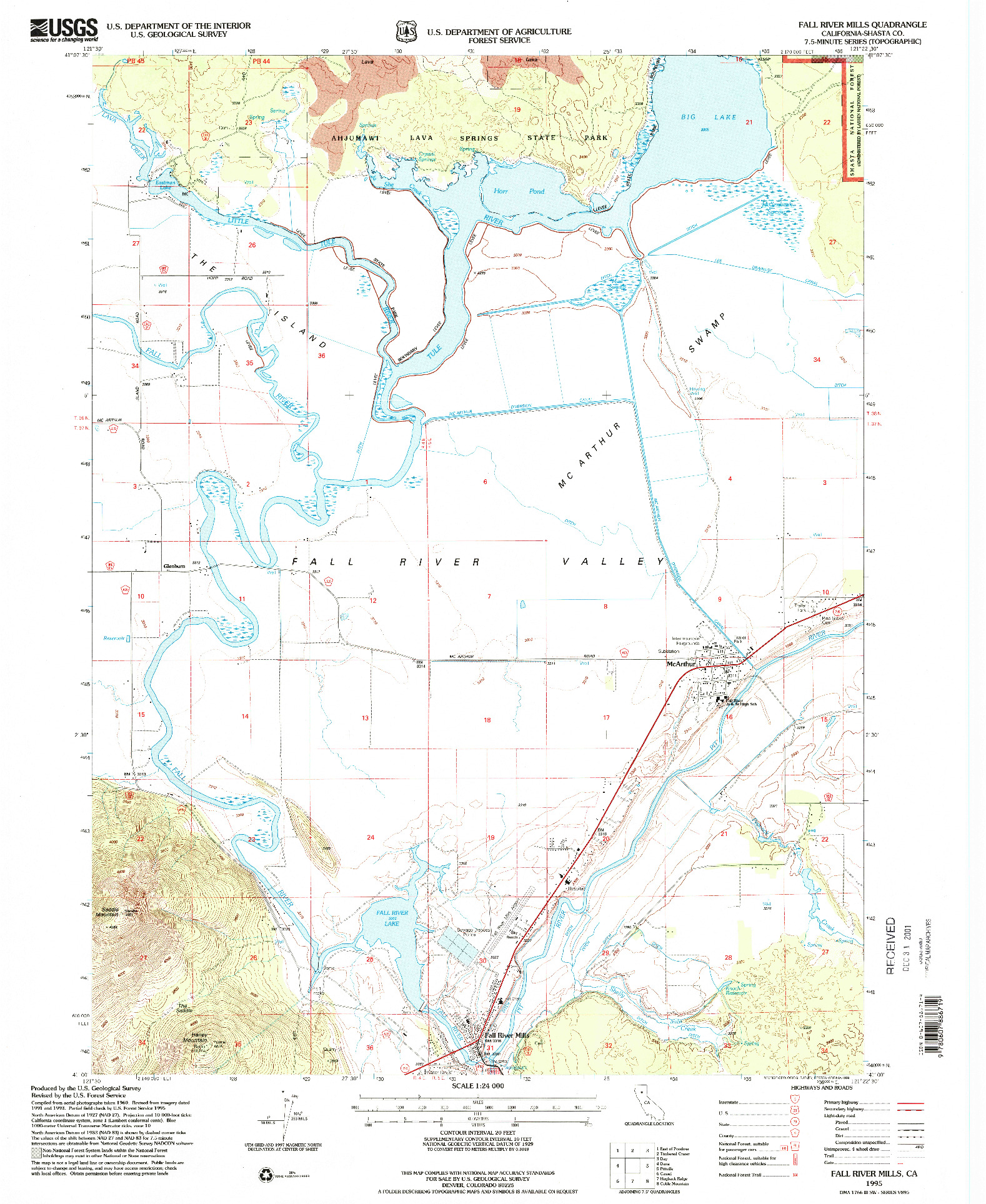 USGS 1:24000-SCALE QUADRANGLE FOR FALL RIVER MILLS, CA 1995