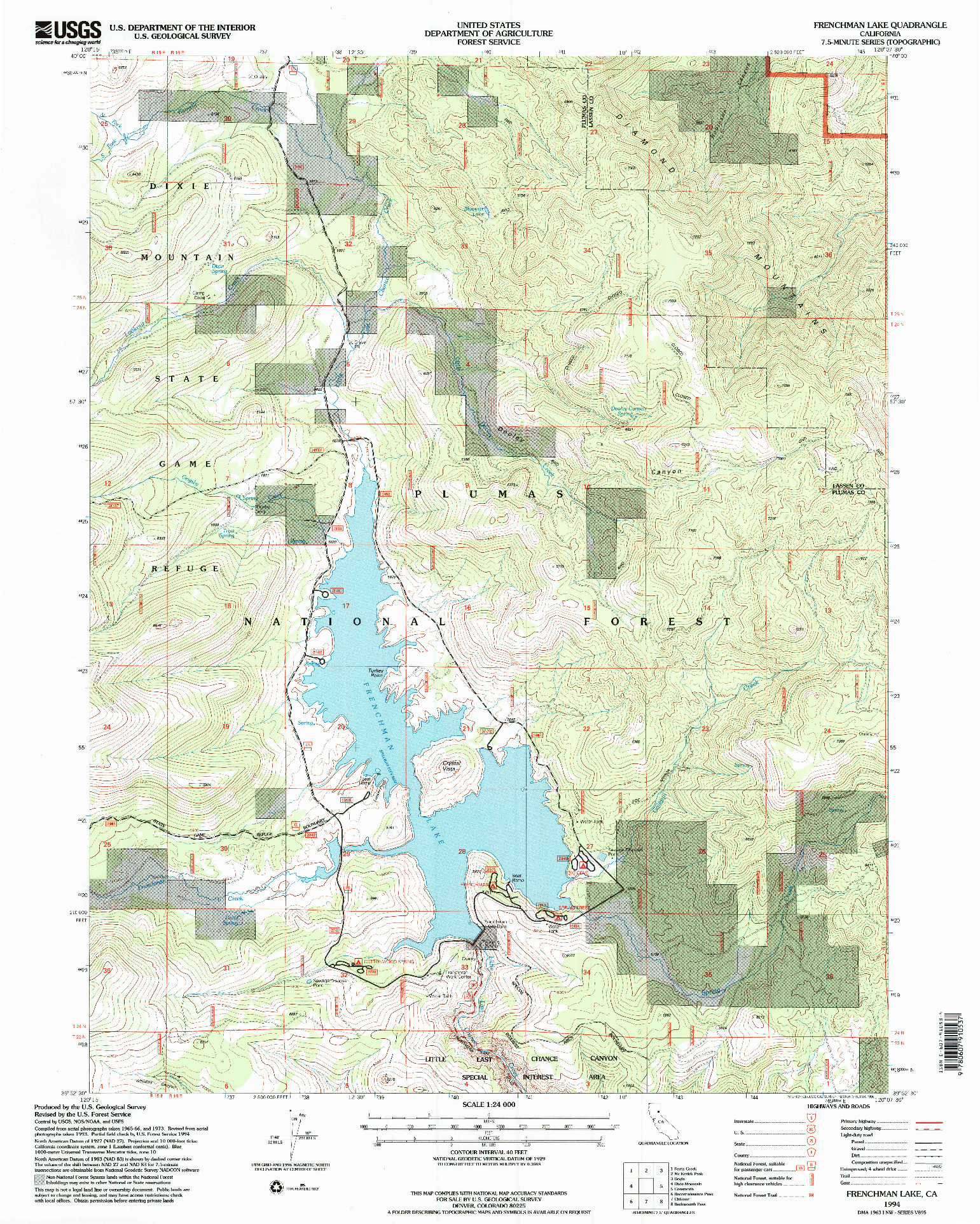 USGS 1:24000-SCALE QUADRANGLE FOR FRENCHMAN LAKE, CA 1994