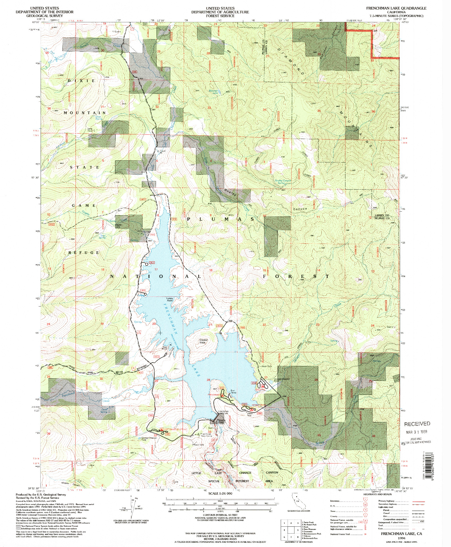 USGS 1:24000-SCALE QUADRANGLE FOR FRENCHMAN LAKE, CA 1994