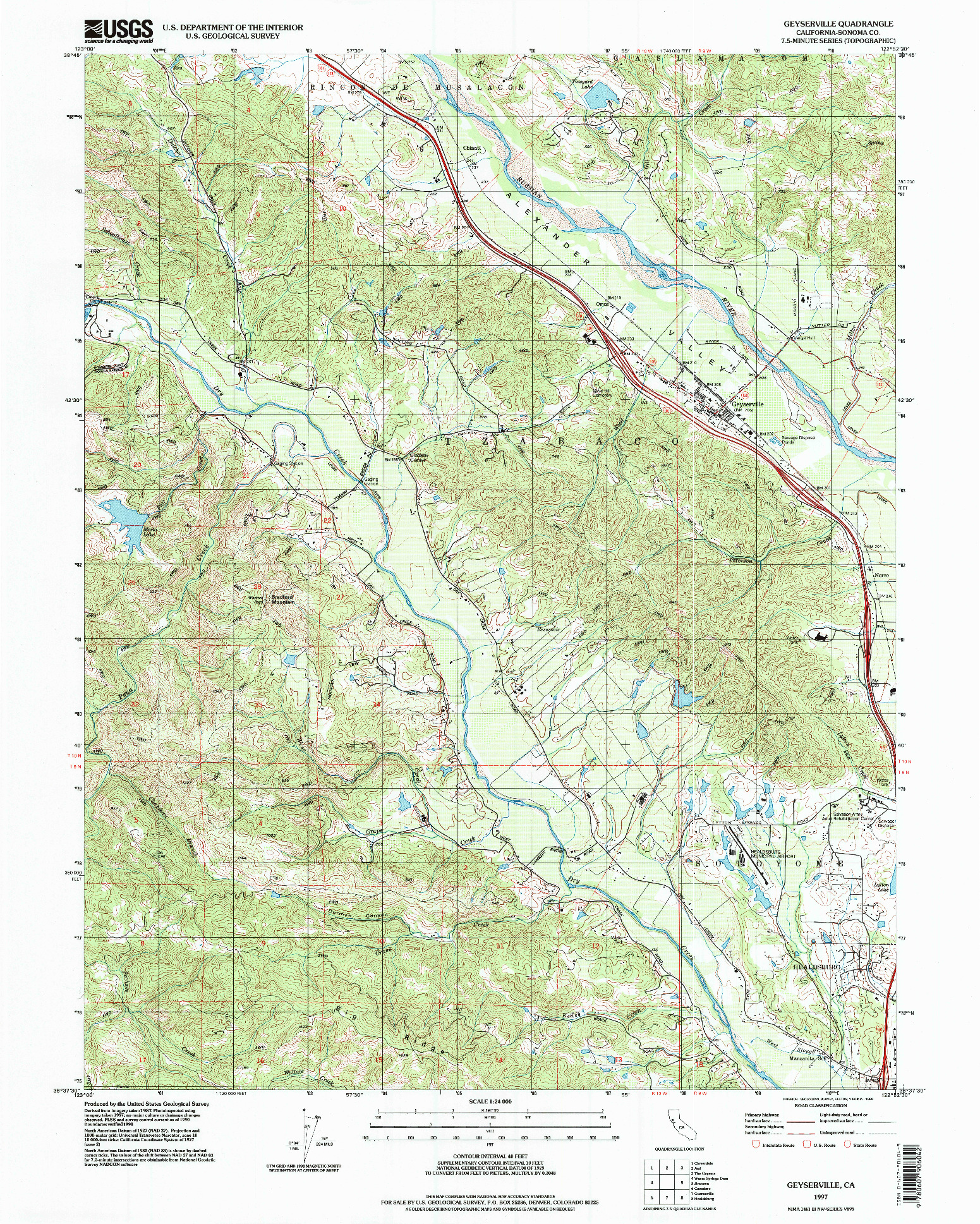 USGS 1:24000-SCALE QUADRANGLE FOR GEYSERVILLE, CA 1997