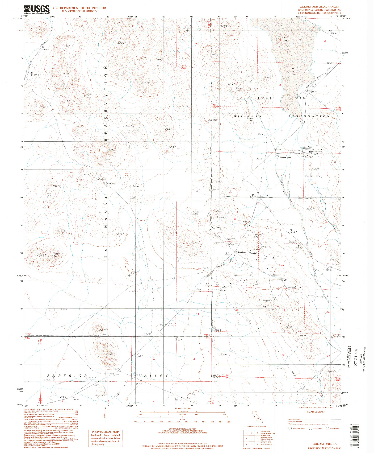 USGS 1:24000-SCALE QUADRANGLE FOR GOLDSTONE, CA 1996