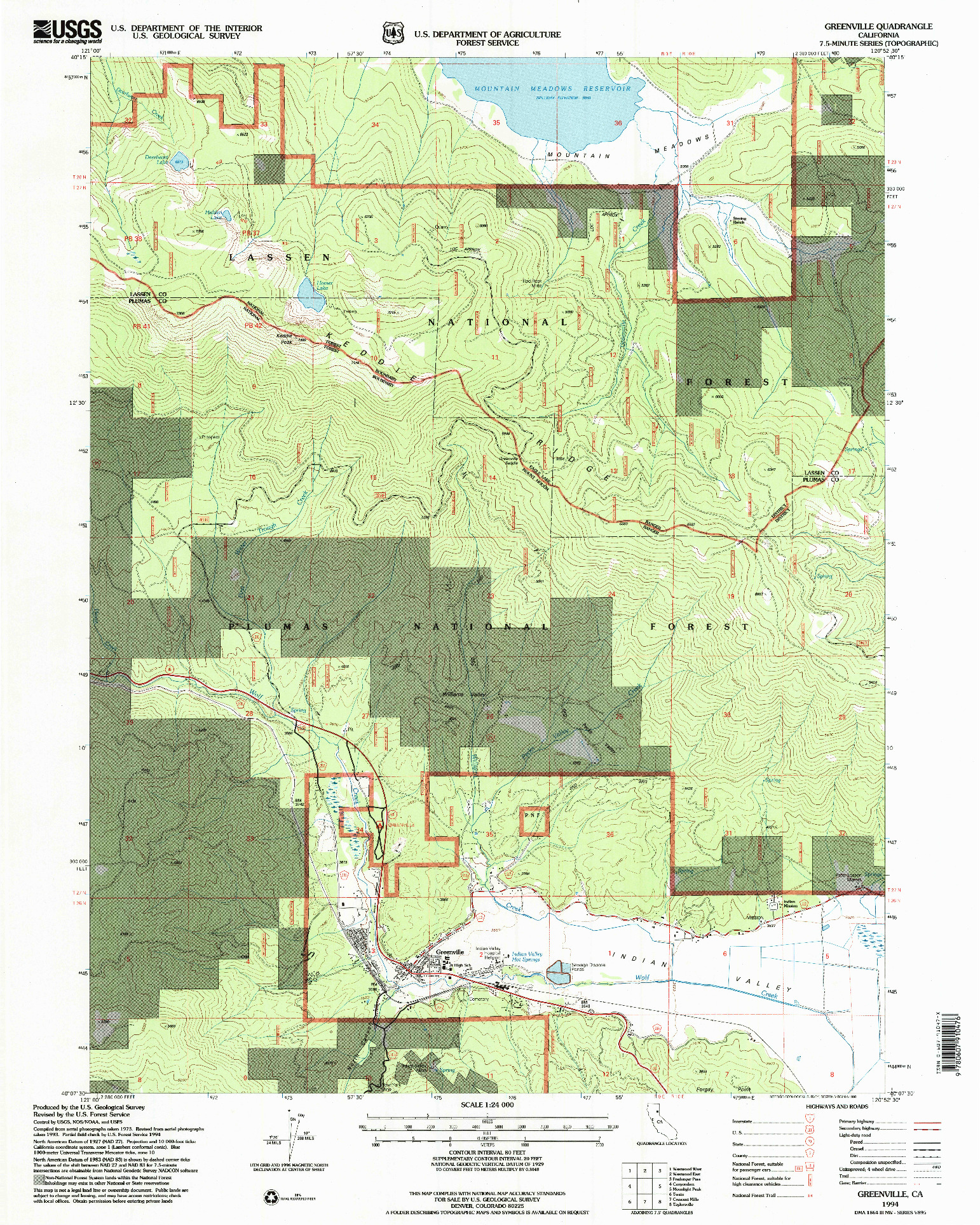 USGS 1:24000-SCALE QUADRANGLE FOR GREENVILLE, CA 1994