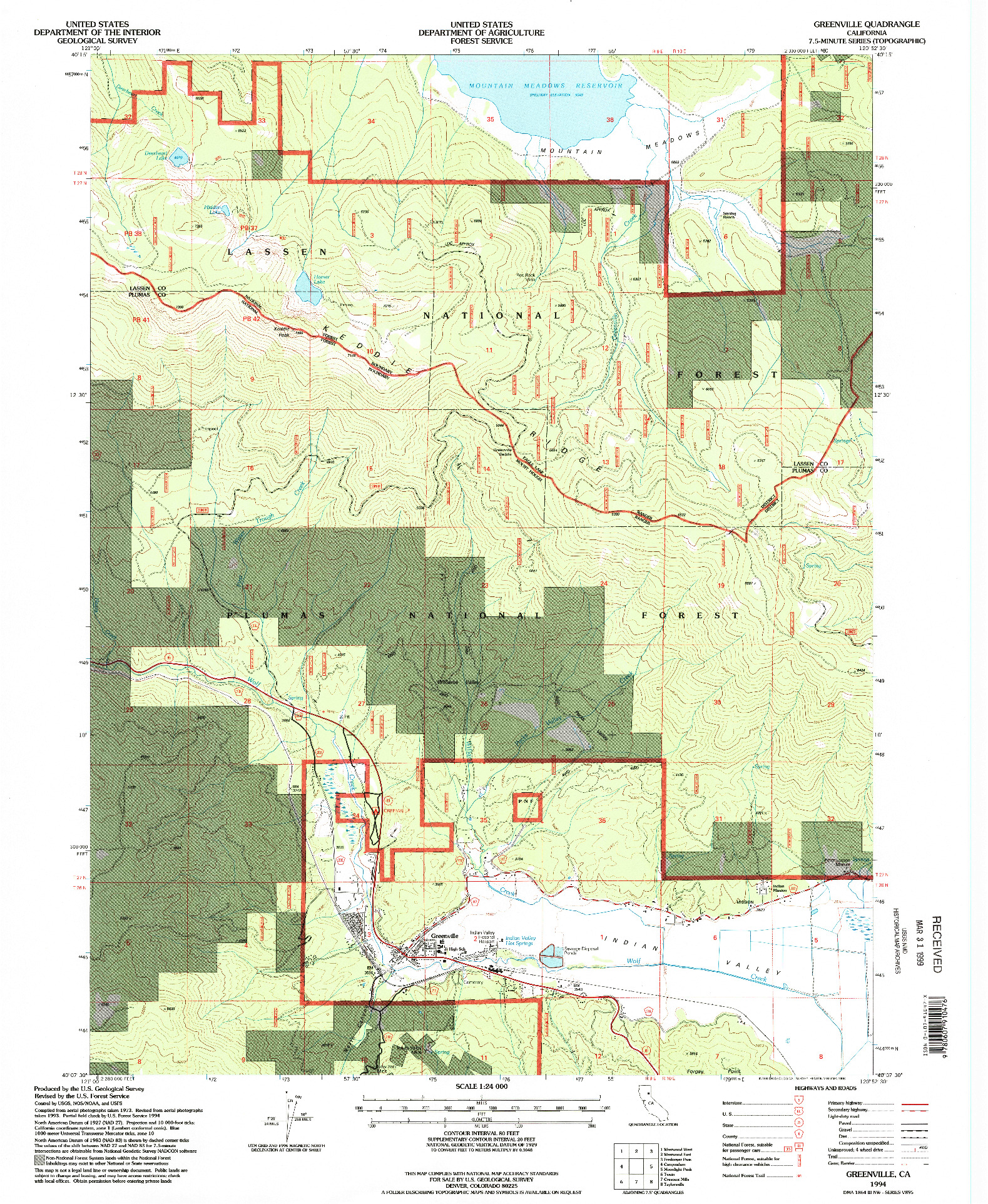 USGS 1:24000-SCALE QUADRANGLE FOR GREENVILLE, CA 1994
