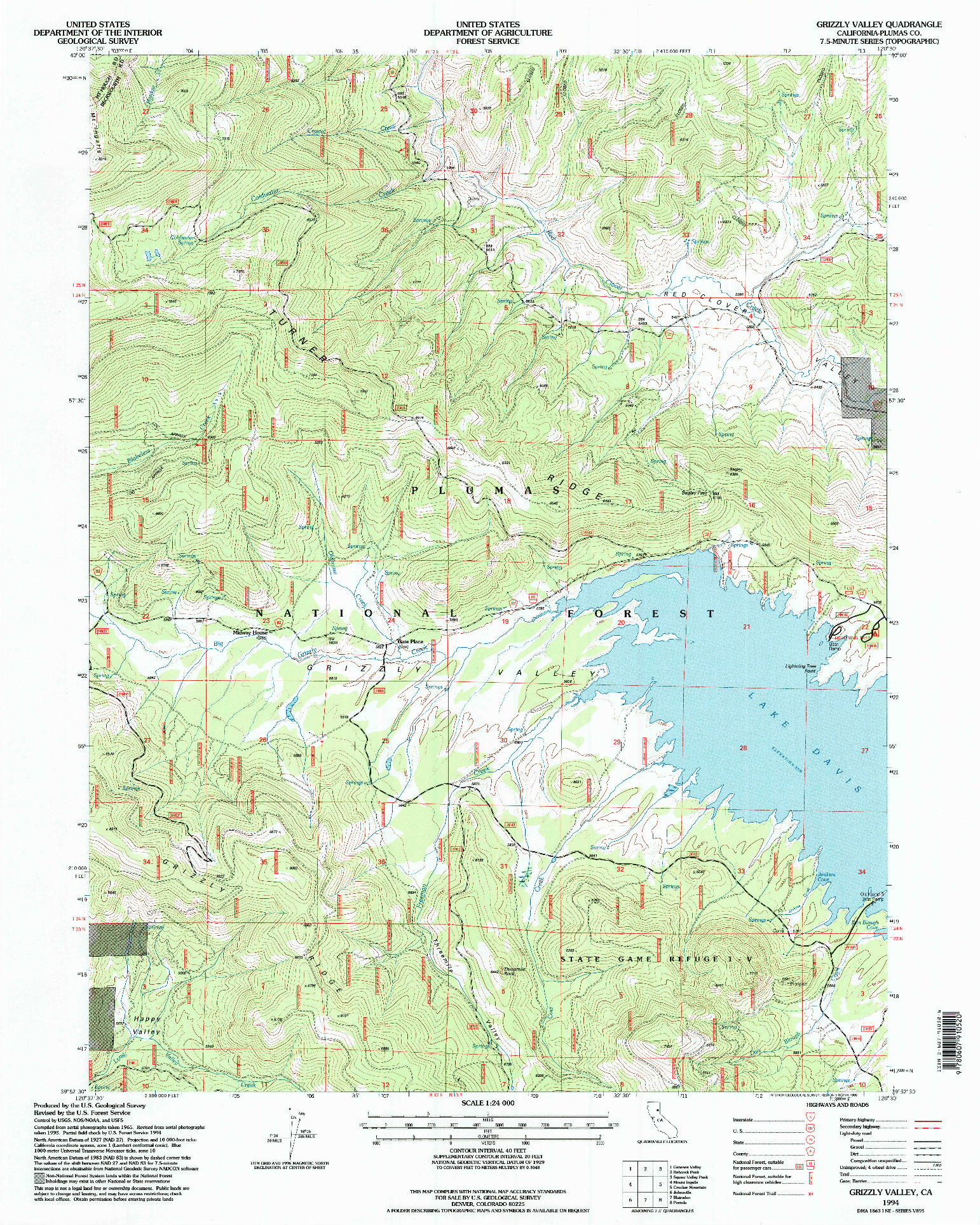 USGS 1:24000-SCALE QUADRANGLE FOR GRIZZLY VALLEY, CA 1994