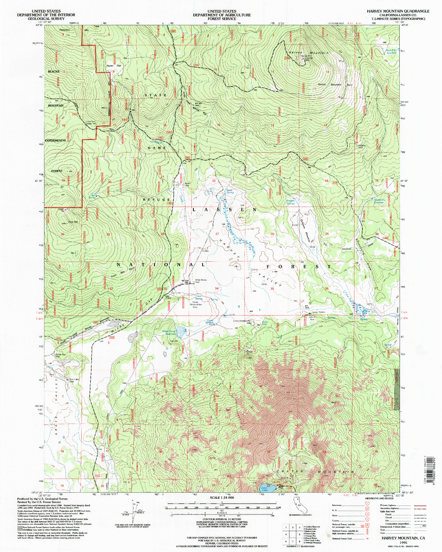 USGS 1:24000-SCALE QUADRANGLE FOR HARVEY MOUNTAIN, CA 1995