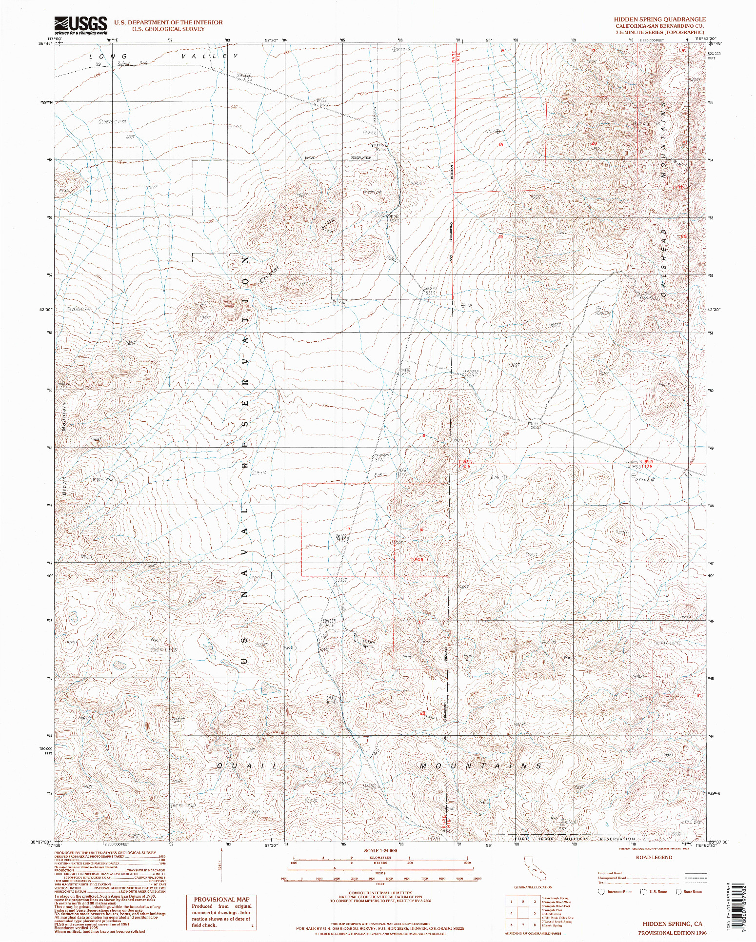 USGS 1:24000-SCALE QUADRANGLE FOR HIDDEN SPRING, CA 1996