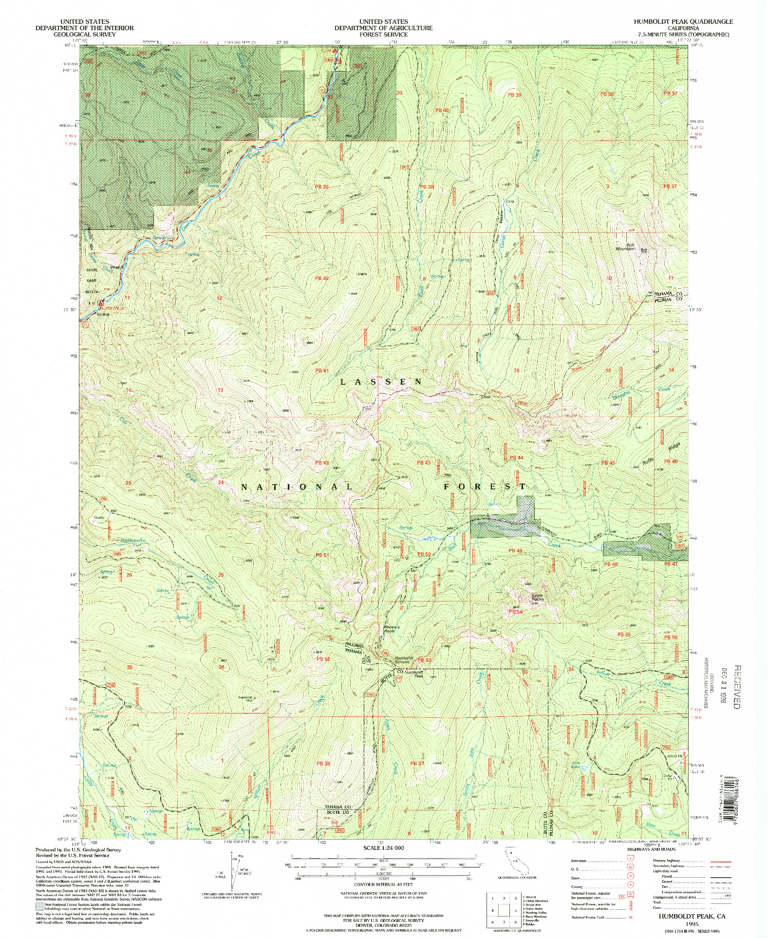 USGS 1:24000-SCALE QUADRANGLE FOR HUMBOLDT PEAK, CA 1995