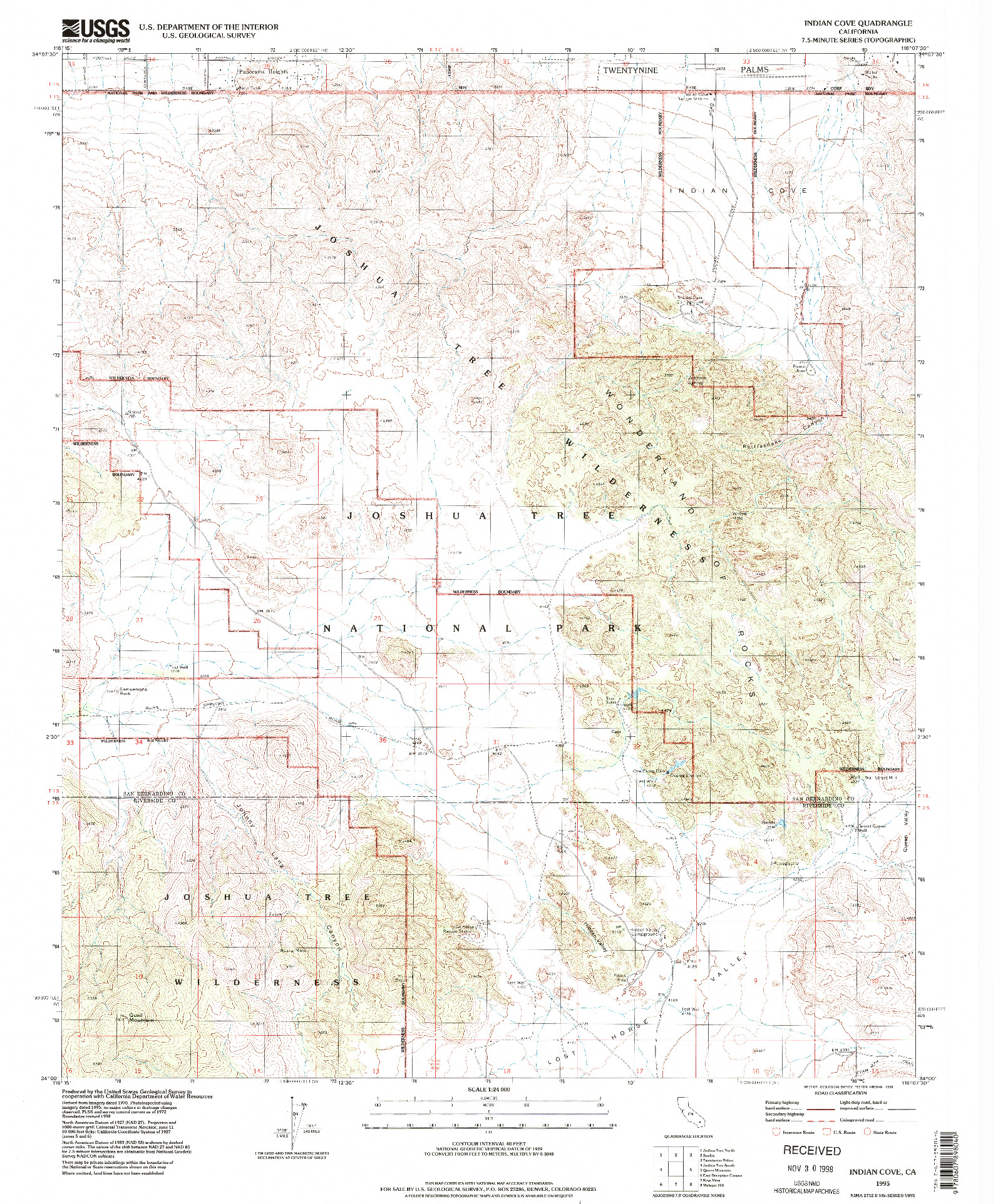 USGS 1:24000-SCALE QUADRANGLE FOR INDIAN COVE, CA 1995