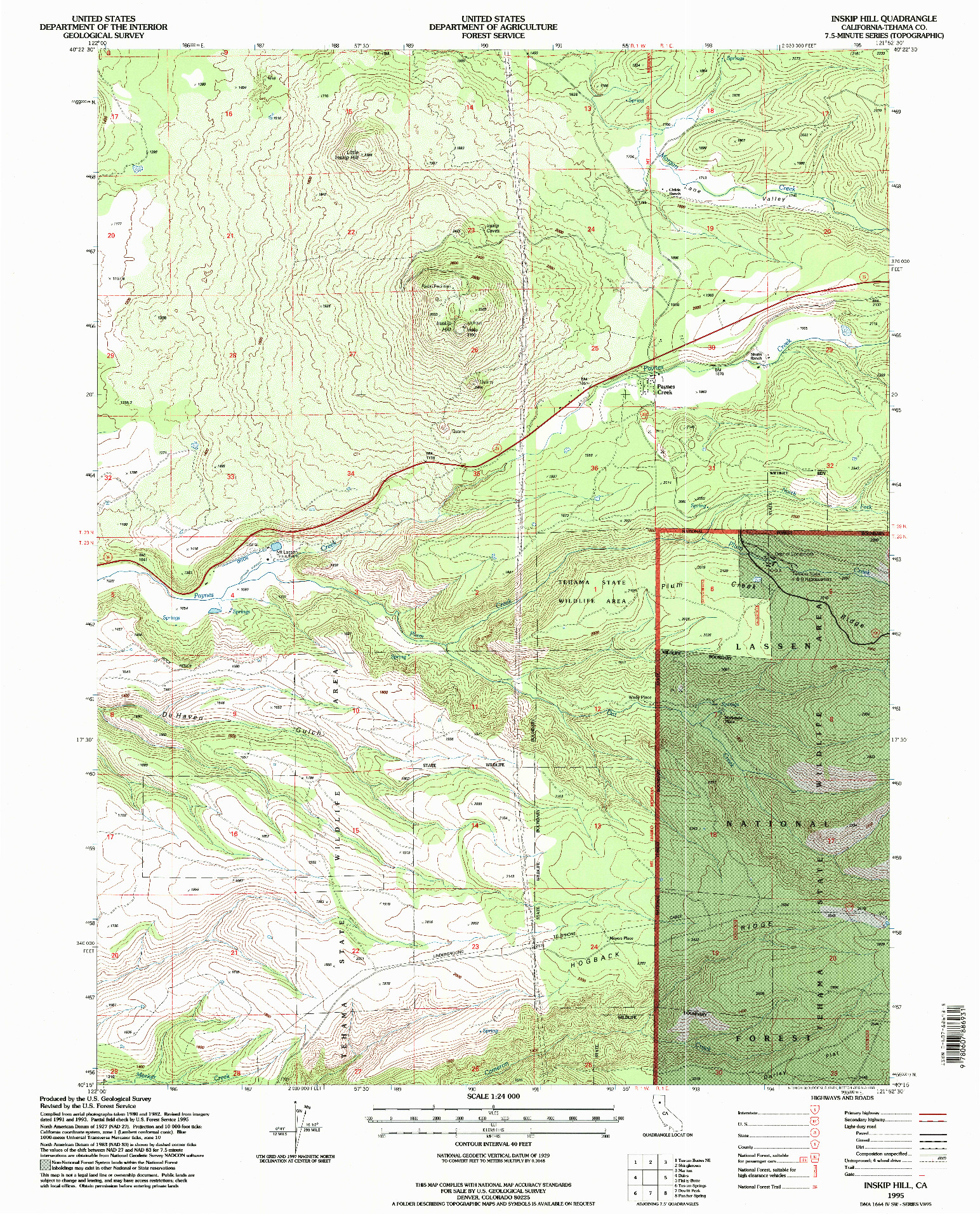 USGS 1:24000-SCALE QUADRANGLE FOR INSKIP HILL, CA 1995