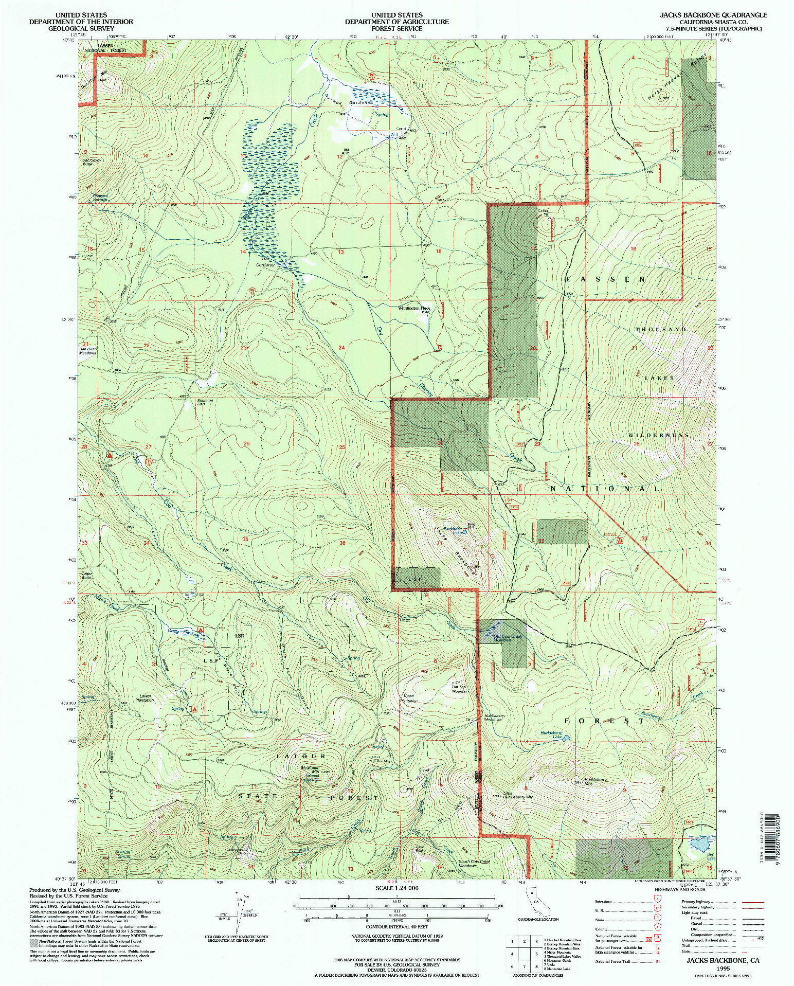 USGS 1:24000-SCALE QUADRANGLE FOR JACKS BACKBONE, CA 1995