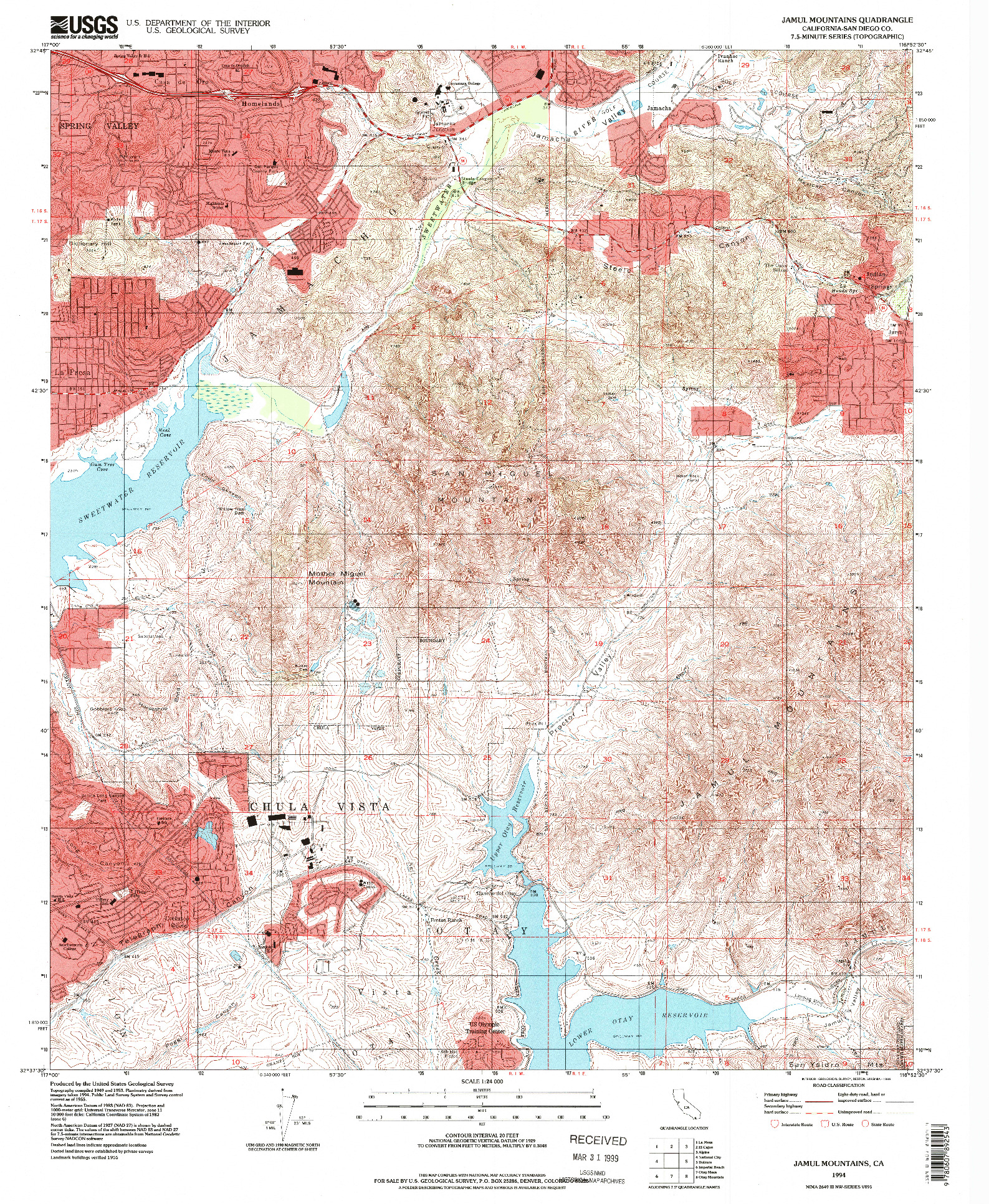 USGS 1:24000-SCALE QUADRANGLE FOR JAMUL MOUNTAINS, CA 1994