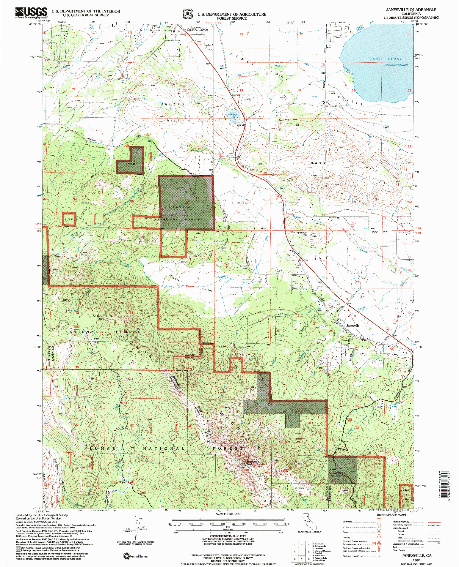 USGS 1:24000-SCALE QUADRANGLE FOR JANESVILLE, CA 1994